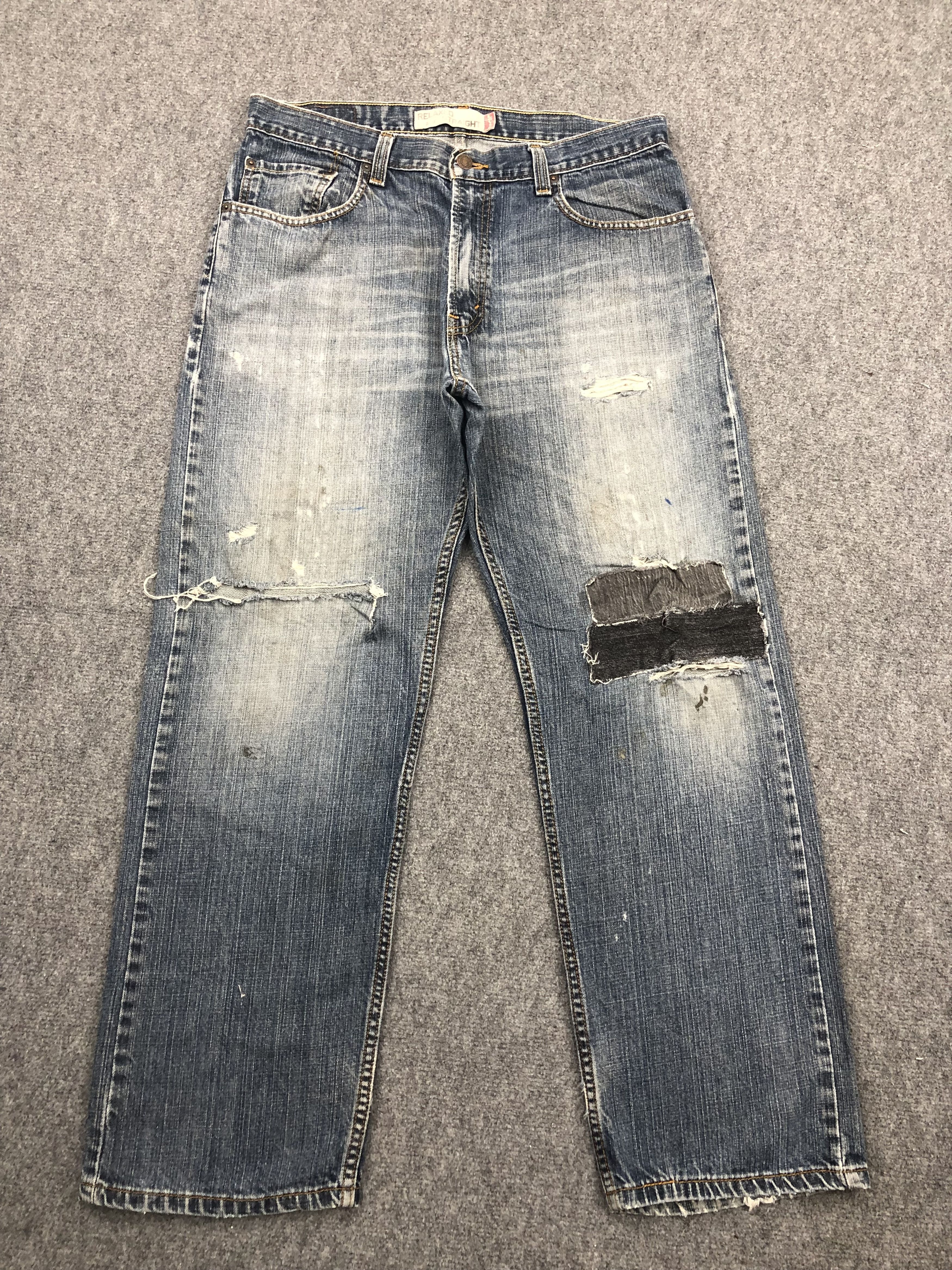 image of Distressed Levis 559 Faded Blue Jeans in Blue Denim, Men's (Size 35)