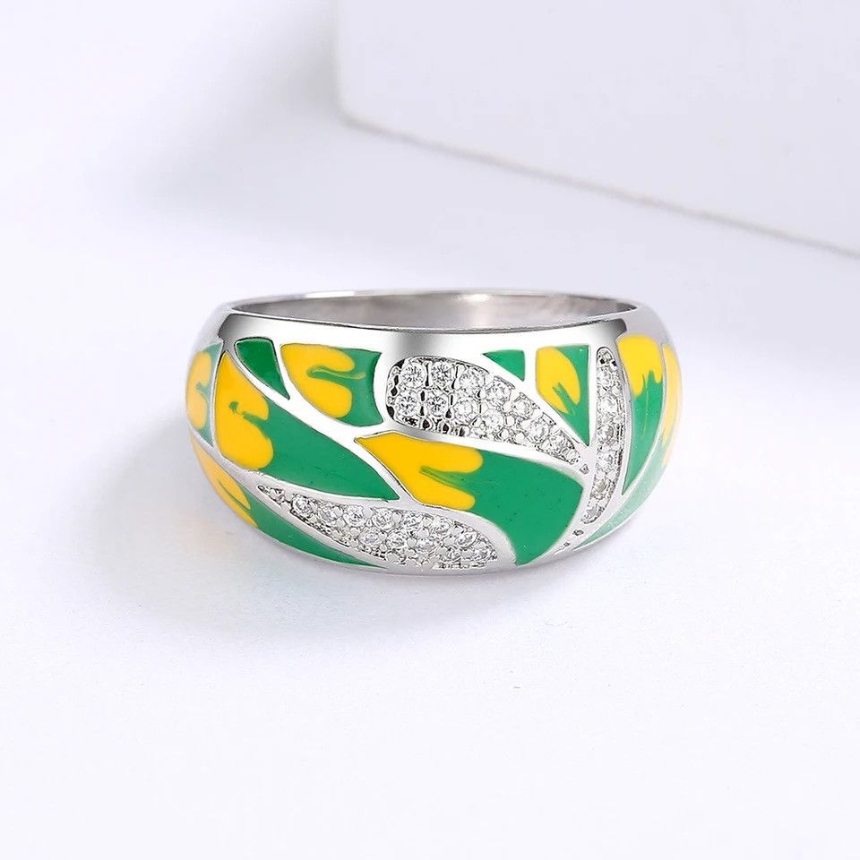 Jewelry × Vintage Creative Enamel Leaf Ring Size ONE SIZE - 2 Thumbnail
