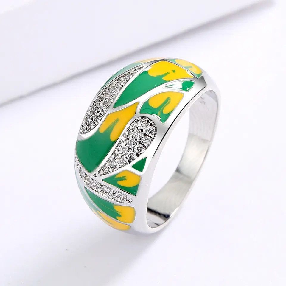 Jewelry × Vintage Creative Enamel Leaf Ring Size ONE SIZE - 4 Thumbnail