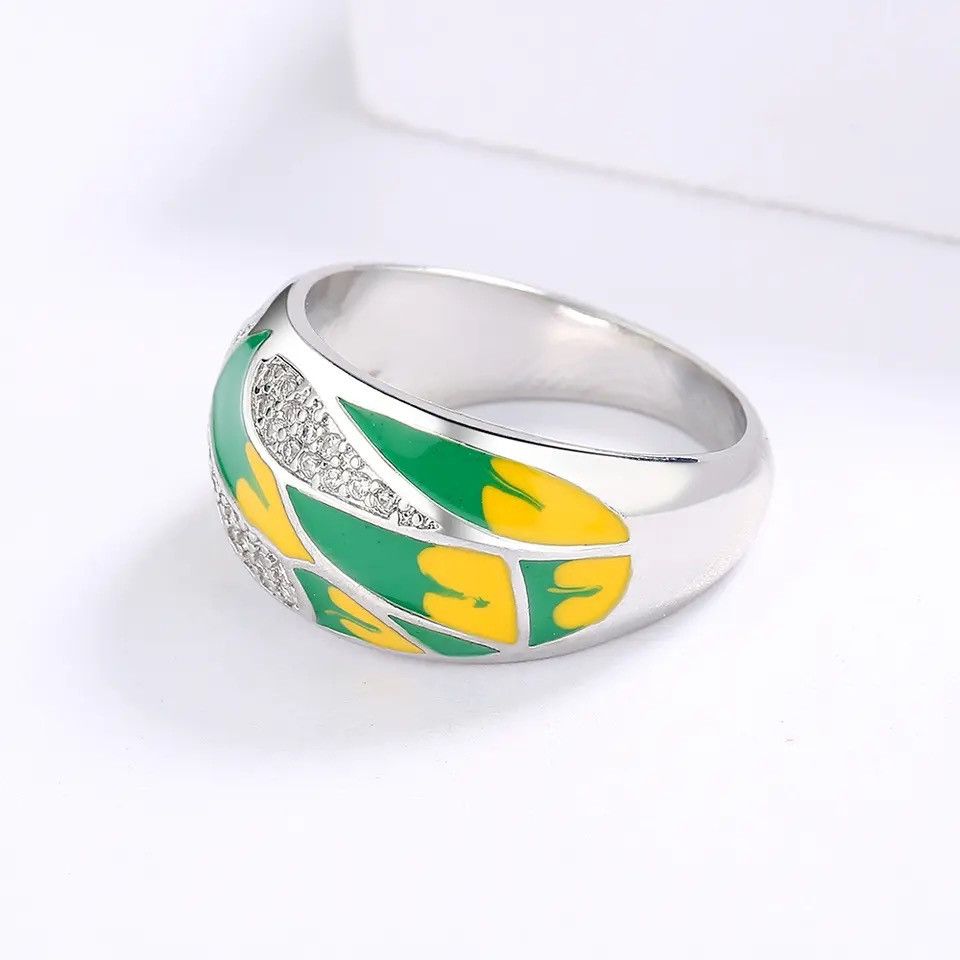 Jewelry × Vintage Creative Enamel Leaf Ring Size ONE SIZE - 5 Thumbnail