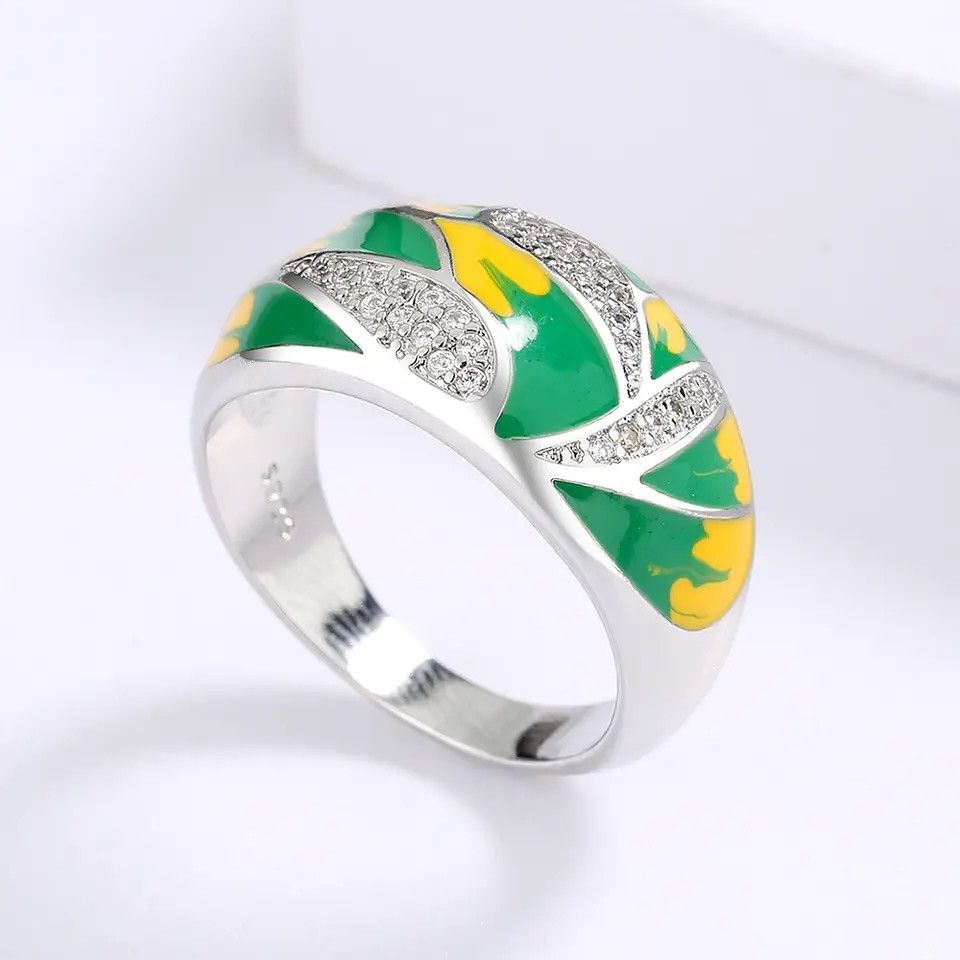 Jewelry × Vintage Creative Enamel Leaf Ring Size ONE SIZE - 3 Thumbnail