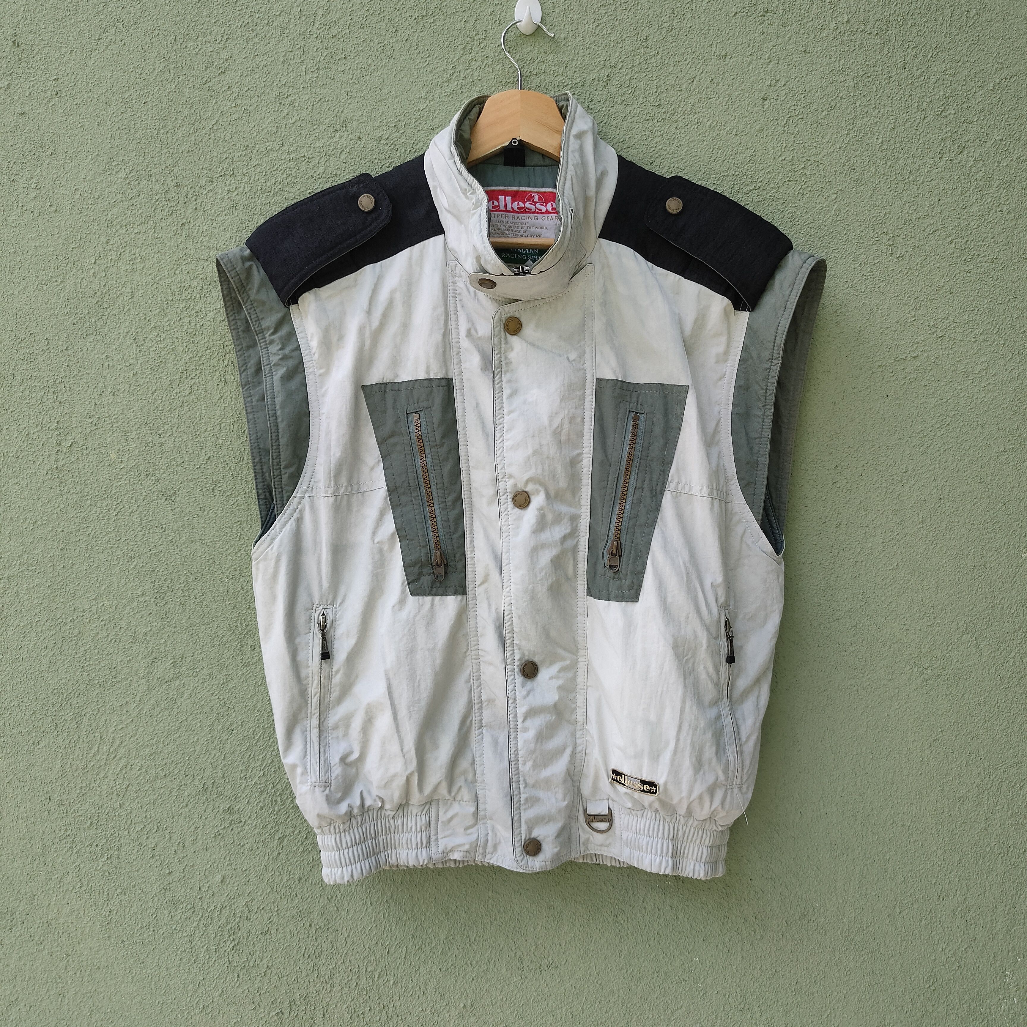 image of Vintage!! Ellesse Zipper & Button Ups Multipocket Vest in White/Black, Men's (Size Large)