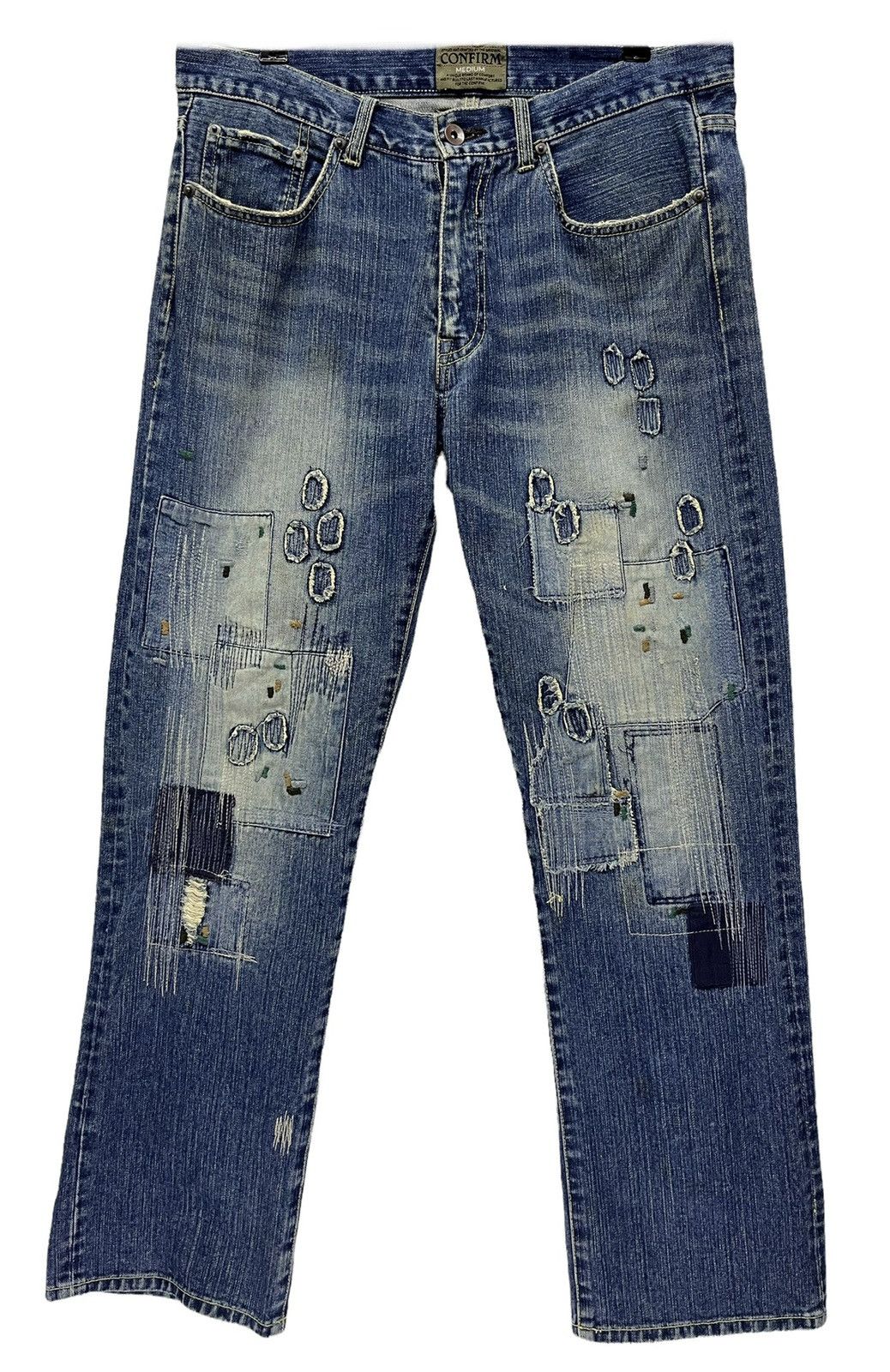 Japanese Brand CONFIRM Distressed Boro Patchwork Kurt Cobain Style Denim Size US 33 - 2 Thumbnail