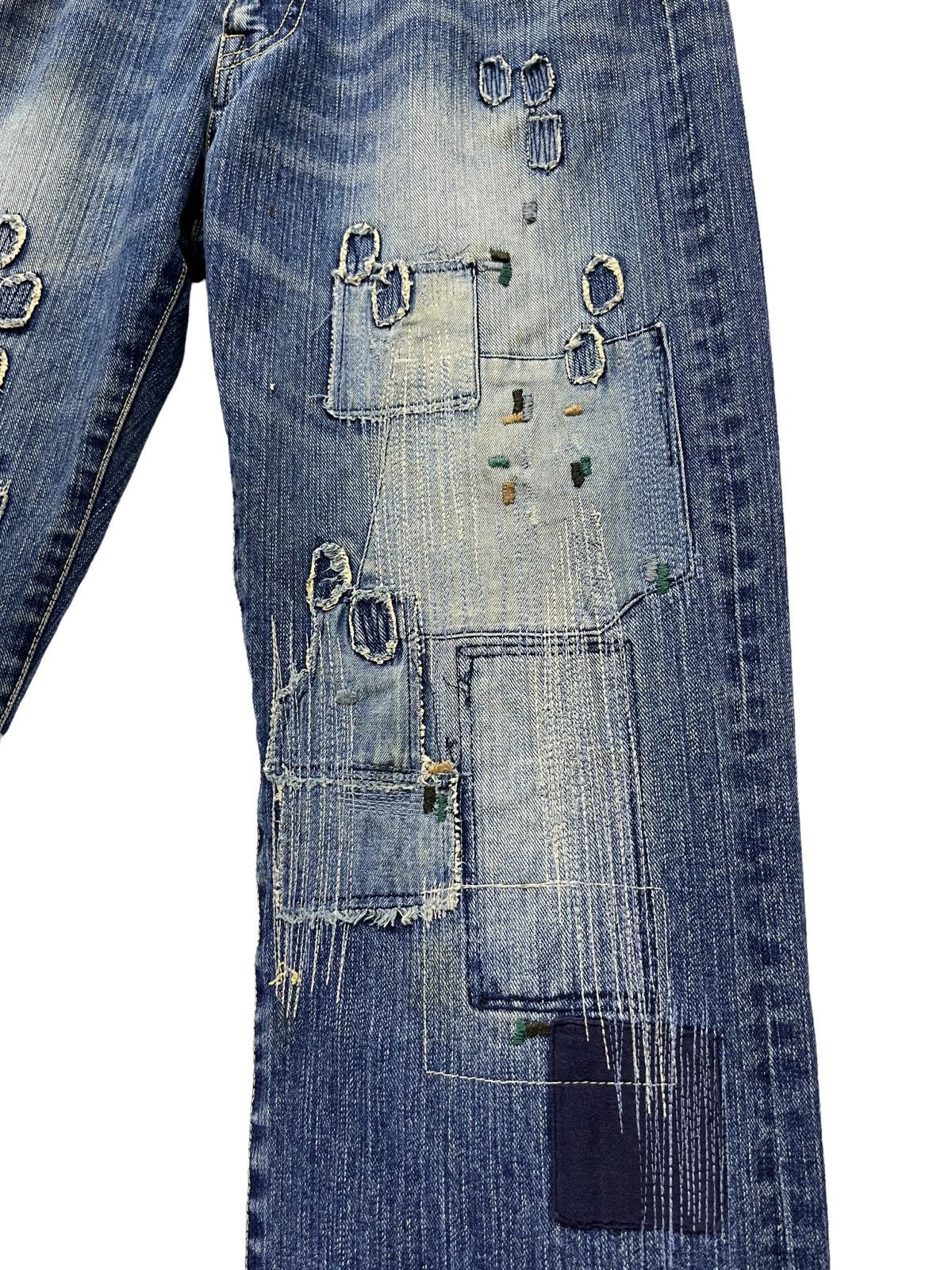 Japanese Brand CONFIRM Distressed Boro Patchwork Kurt Cobain Style Denim Size US 33 - 3 Thumbnail