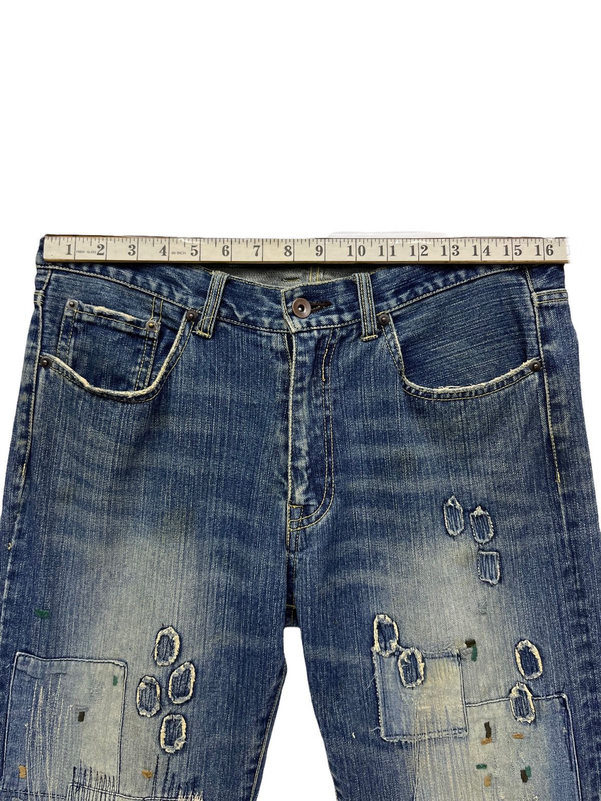 Japanese Brand CONFIRM Distressed Boro Patchwork Kurt Cobain Style Denim Size US 33 - 15 Thumbnail