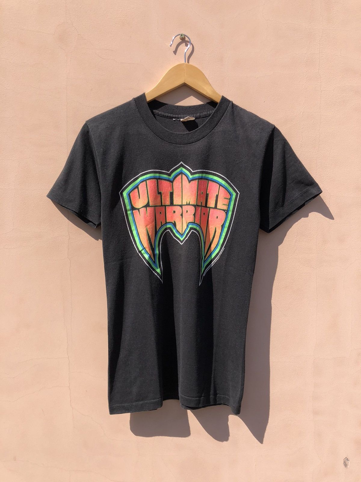 image of Vintage 1992 Wcw Ultimate Warrior Wwe Tee (Stone Cold) in Black, Men's (Size Small)