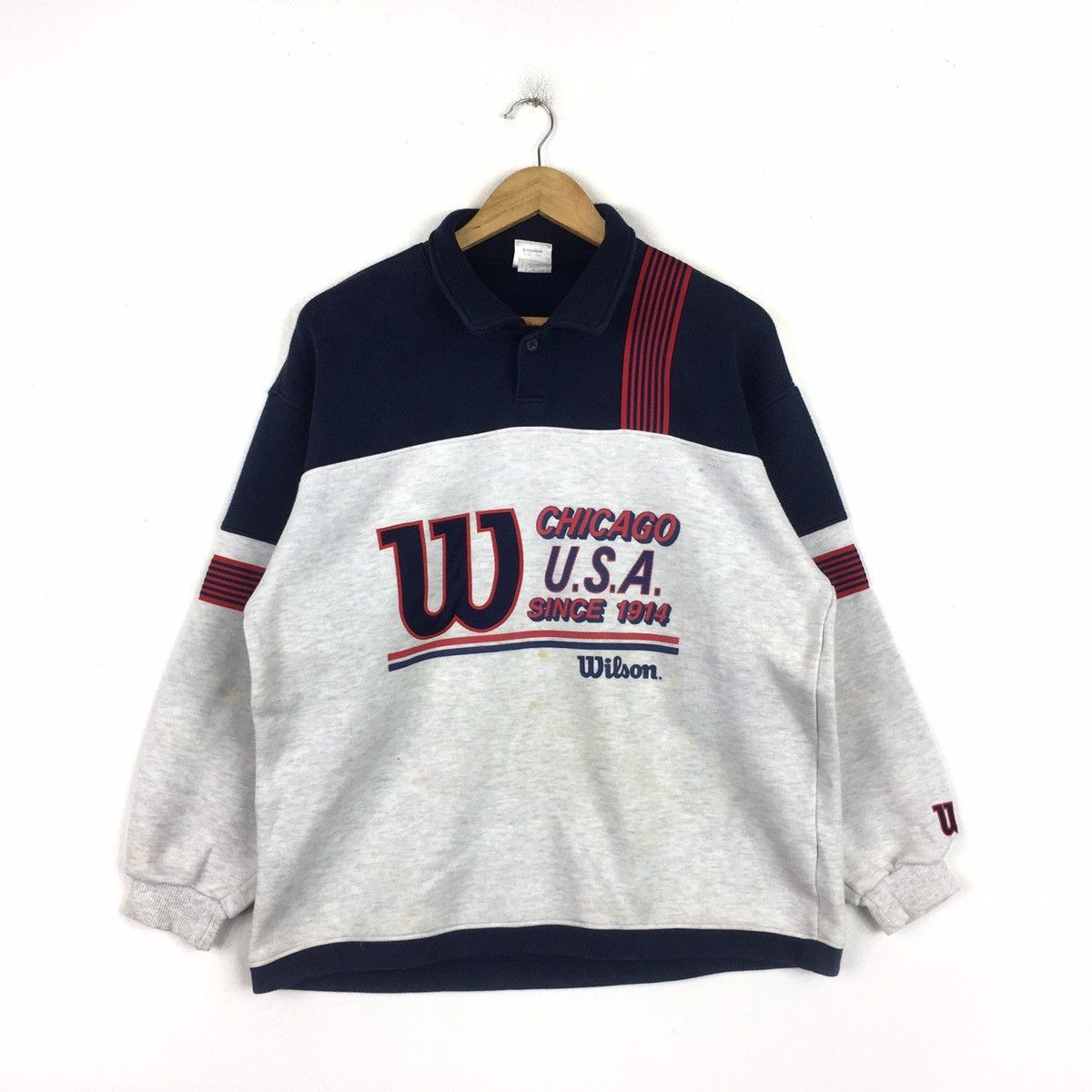 image of Vintage Wilson Chicago Usa Sportswear Polos Sweatshirts in Navy, Men's (Size Medium)