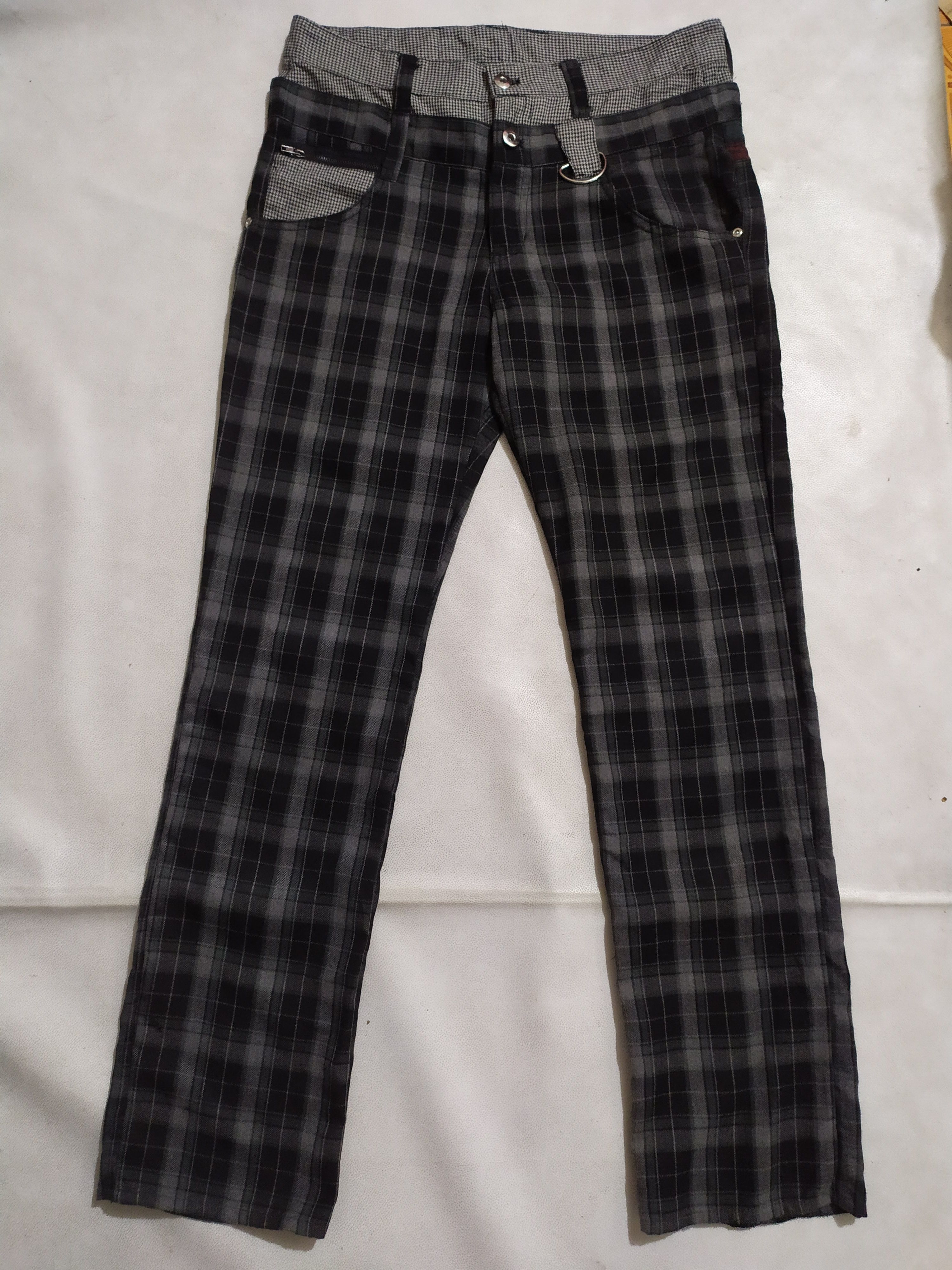 image of Japanese Rag Out Checkered Double Waist Pants, Men's (Size 31)