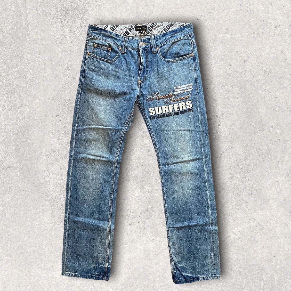 image of Distressed Denim x Vintage Beach Sound Surfers Jeans, Men's (Size 33)