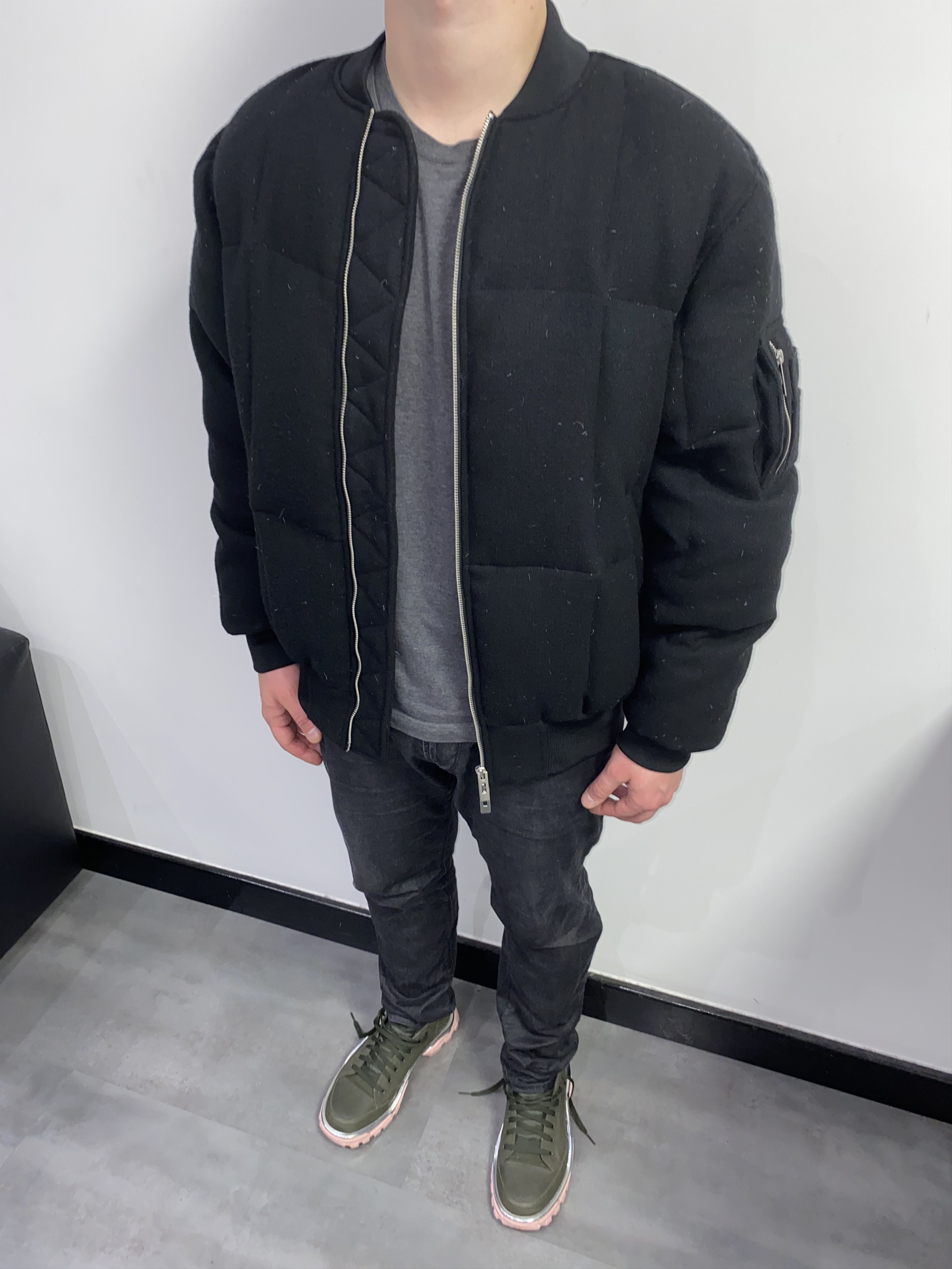image of Aw17 Han Kjobenhavn Pocket Black Wool Puffer Jacket, Men's (Size Large)