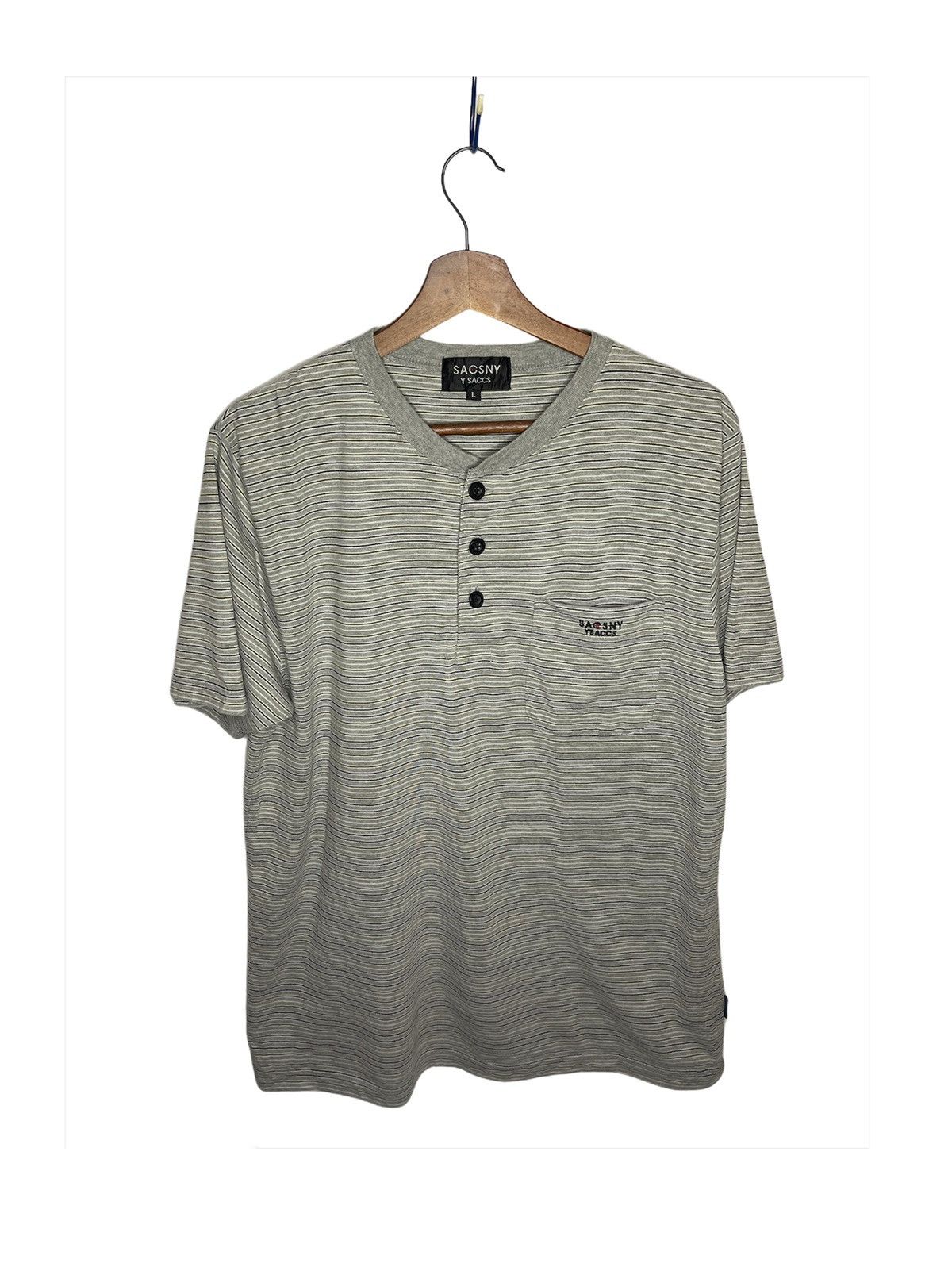 image of Yohji Yamamoto Sacsny Y'saccs Stripe T-Shirt in Grey, Men's (Size Large)