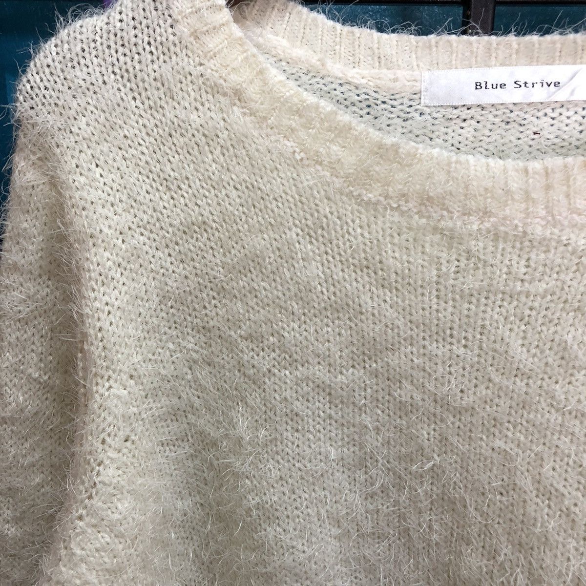 Japanese Brand Blue Stripe White Shag Shaggy Fur Mohair Knitwear #6572 Size US M / EU 48-50 / 2 - 9 Thumbnail