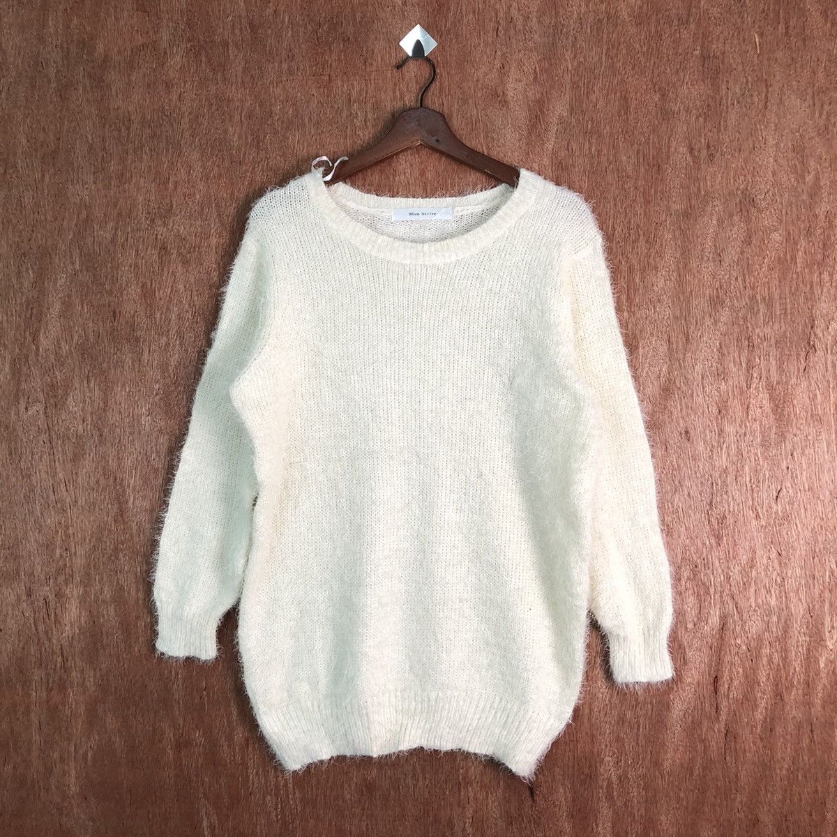 image of Homespun Knitwear Blue Stripe White Shag Shaggy Fur Mohair Knitwear 6572, Men's (Size Medium)