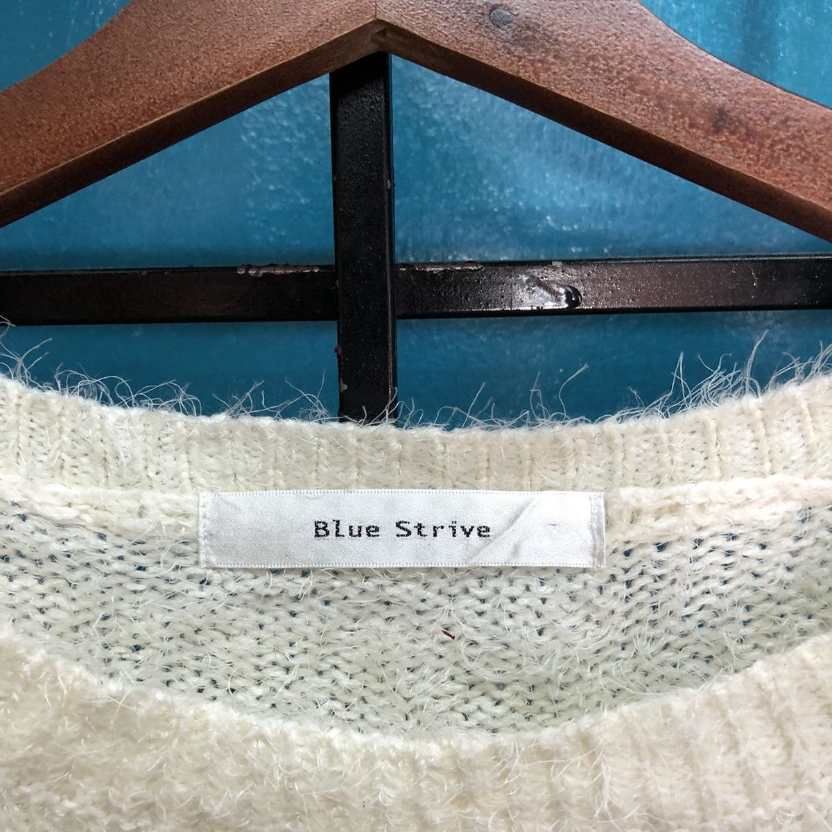 Japanese Brand Blue Stripe White Shag Shaggy Fur Mohair Knitwear #6572 Size US M / EU 48-50 / 2 - 7 Thumbnail
