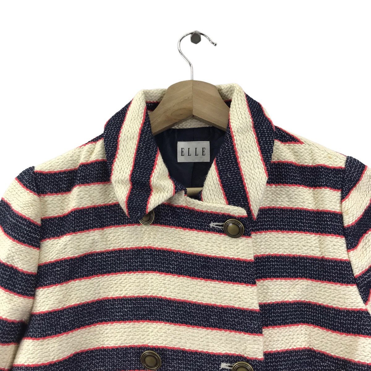 Vintage ELLE Stripes Wool Overcoat Long Coat Size S / US 4 / IT 40 - 2 Thumbnail