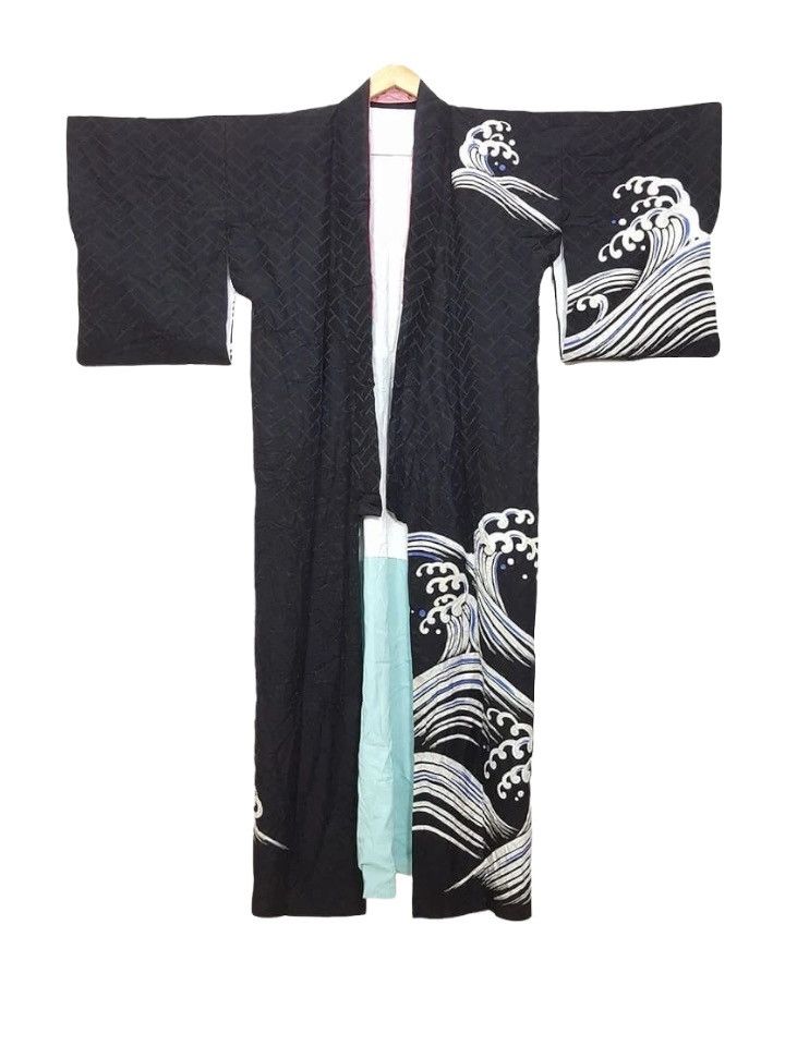 Japanese Brand Awase Tomesode Long Lined Kimono Nami Wave Surf Size US M / EU 48-50 / 2 - 1 Thumbnail