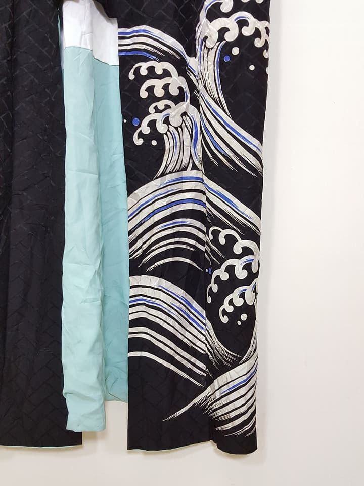 Japanese Brand Awase Tomesode Long Lined Kimono Nami Wave Surf Size US M / EU 48-50 / 2 - 11 Thumbnail