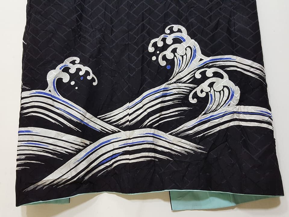 Japanese Brand Awase Tomesode Long Lined Kimono Nami Wave Surf Size US M / EU 48-50 / 2 - 10 Thumbnail