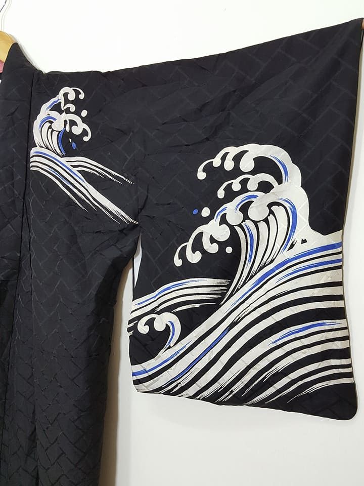 Japanese Brand Awase Tomesode Long Lined Kimono Nami Wave Surf Size US M / EU 48-50 / 2 - 6 Thumbnail