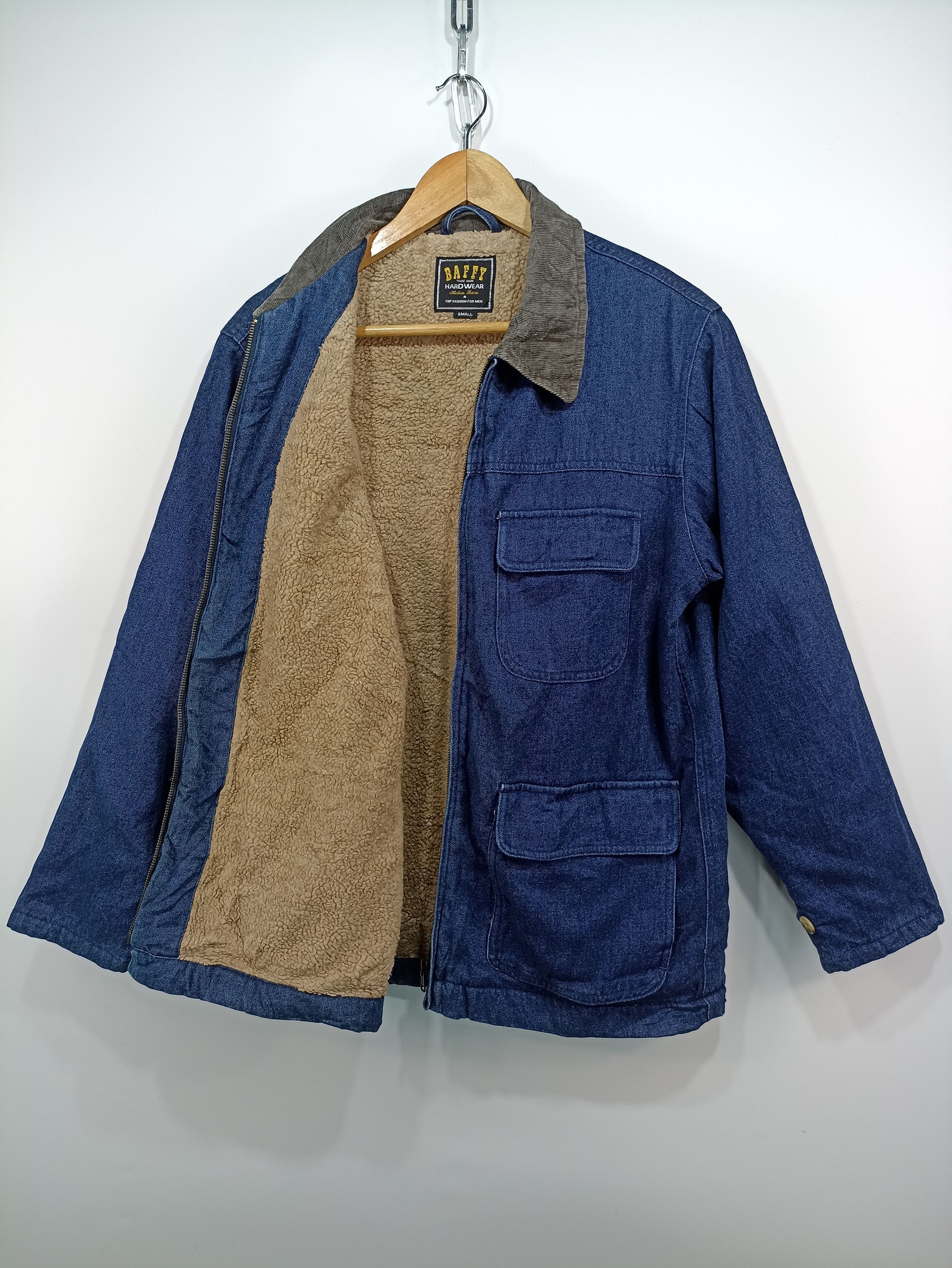 image of Indigo x Vintage Baffy Hardwear Denim Sherpa Jacket in Blue, Men's (Size Small)