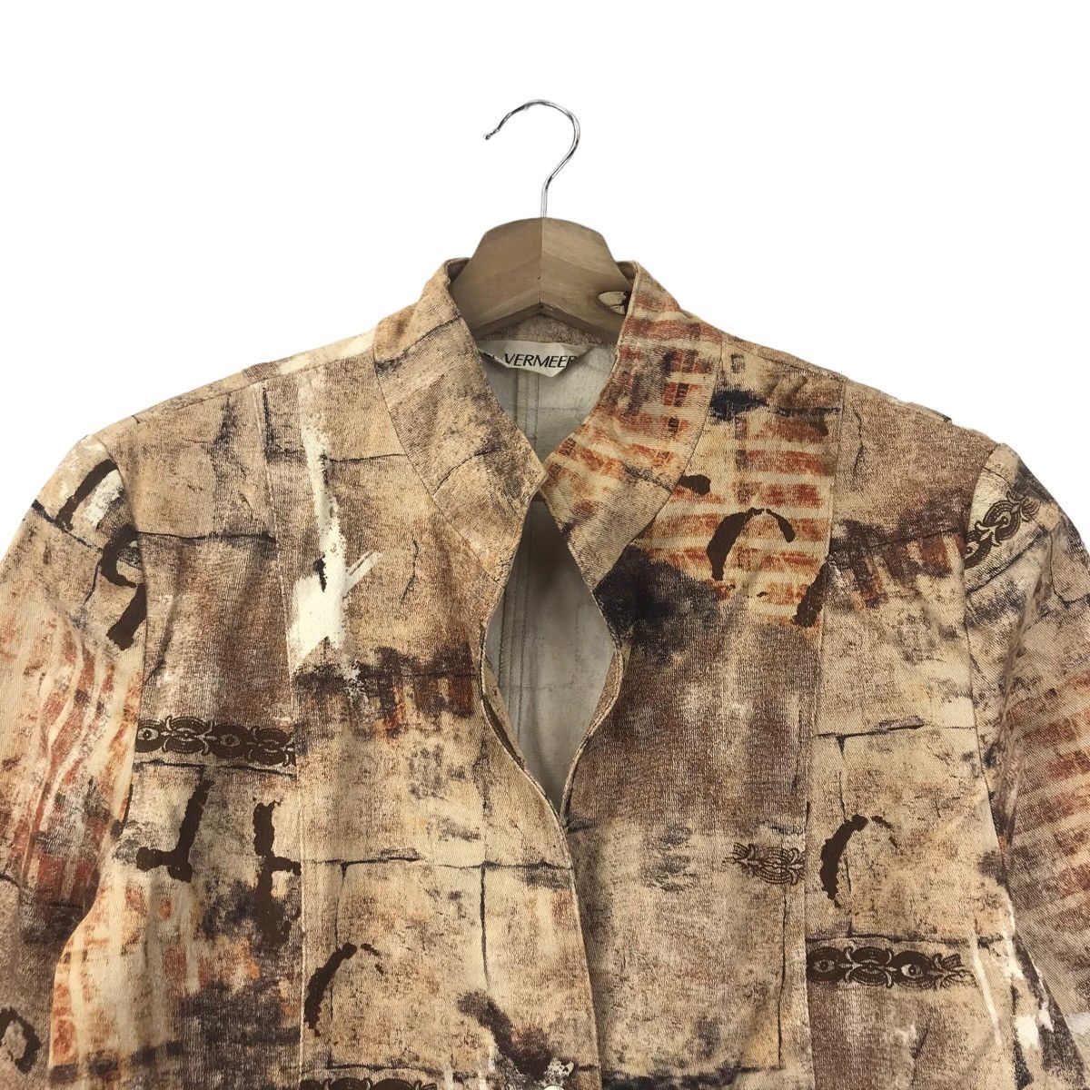 Vintage ST. VERMEER Bricks Overprint Brown Coat Jacket Size XS / US 0-2 / IT 36-38 - 2 Thumbnail