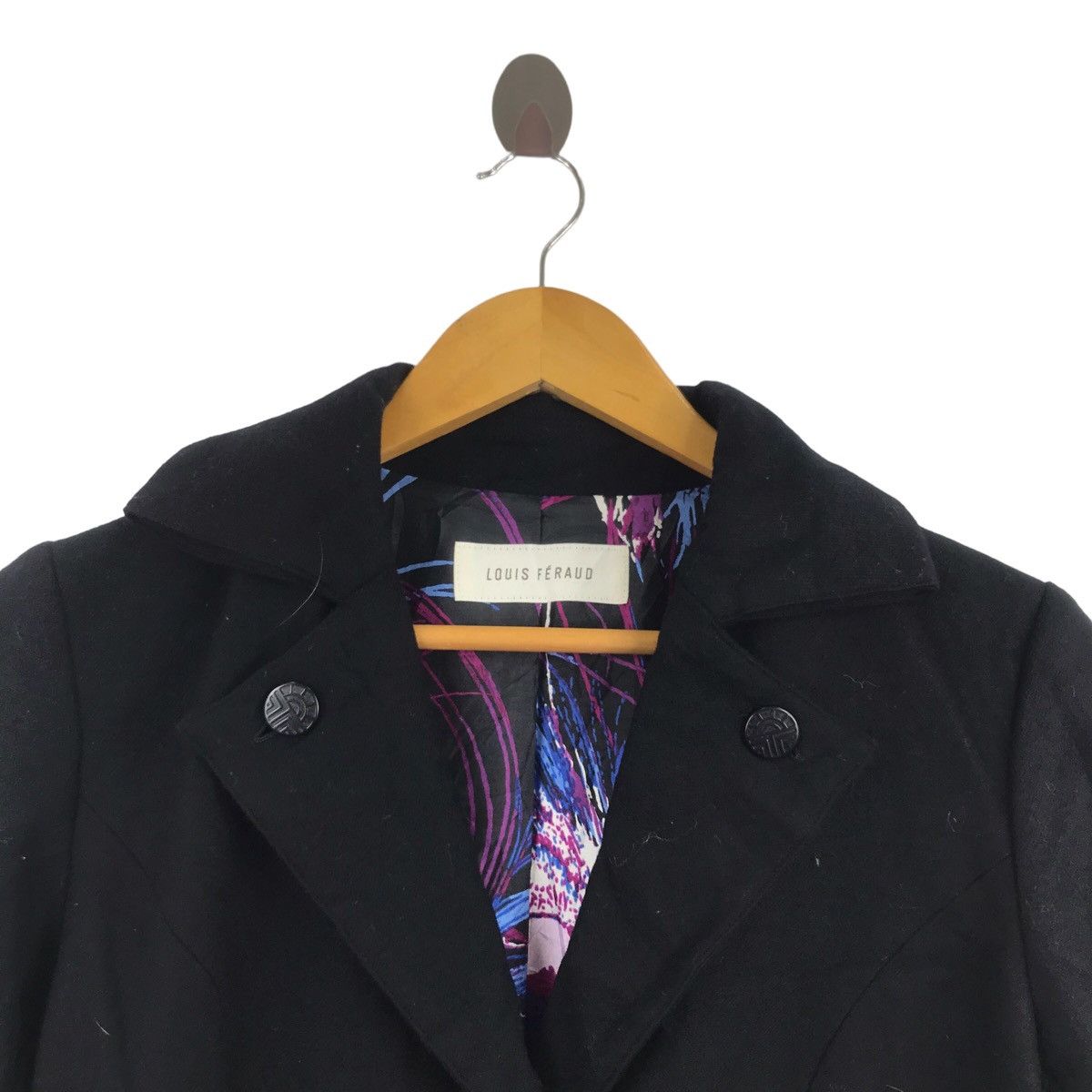 Louis Feraud Vintage LOUIS FERAUD Black Wool Long Coat Size S / US 4 / IT 40 - 2 Thumbnail