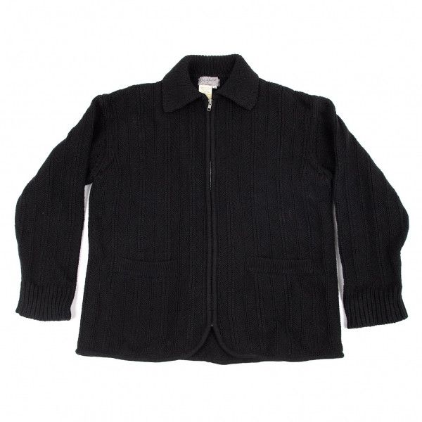 Jacket Black Rib Knit Zip Wool Blouson