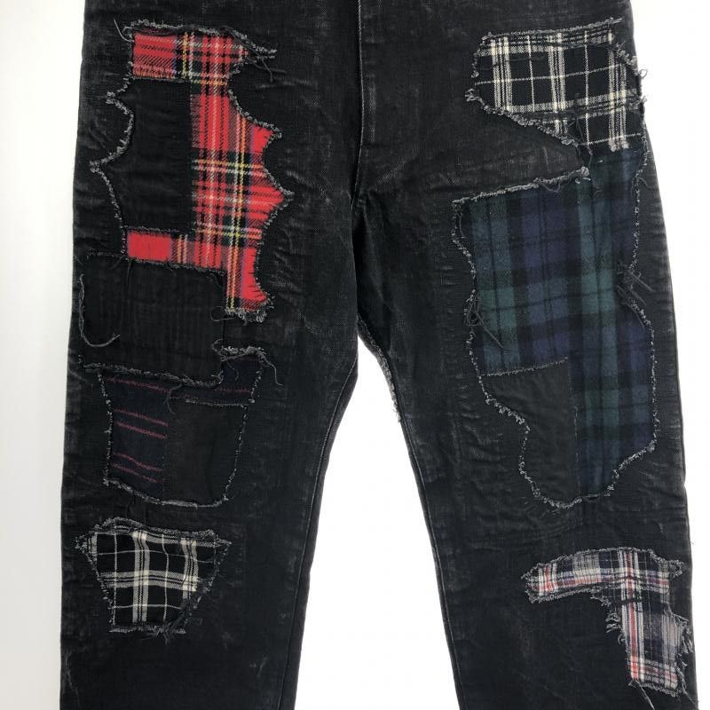 Denim Black Patchwork Cotton Long Pants