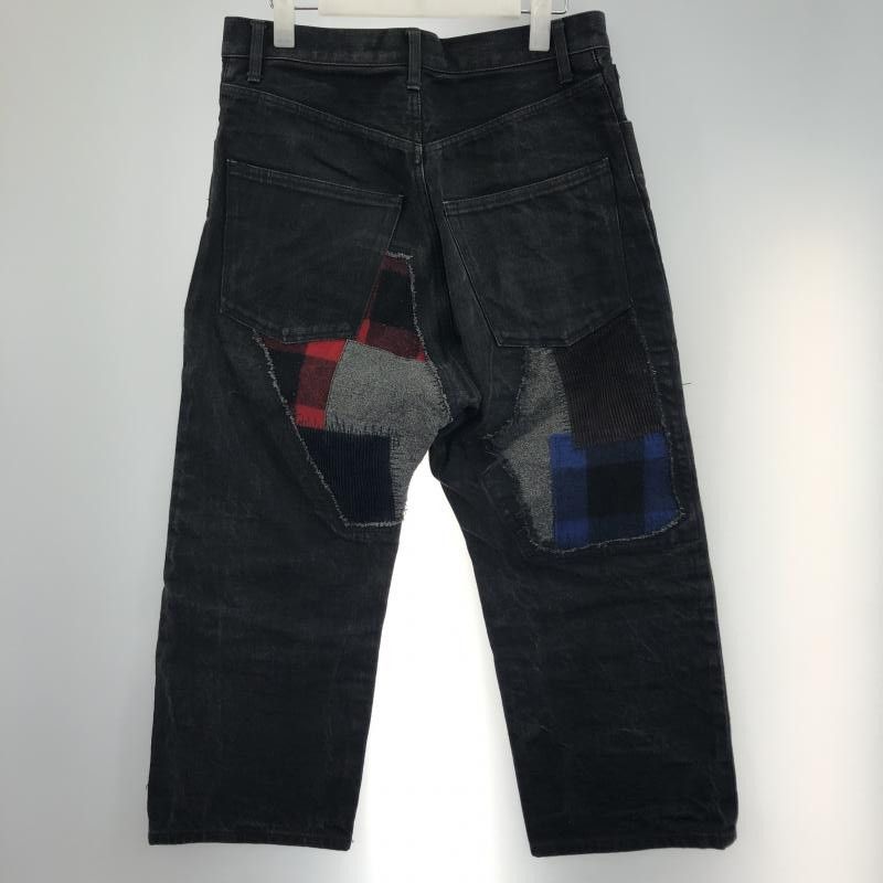 Denim Black Patchwork Cotton Long Pants