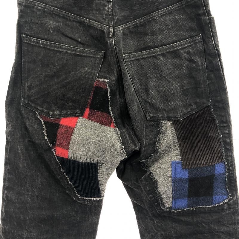 Denim Black Patchwork Cotton Long Pants