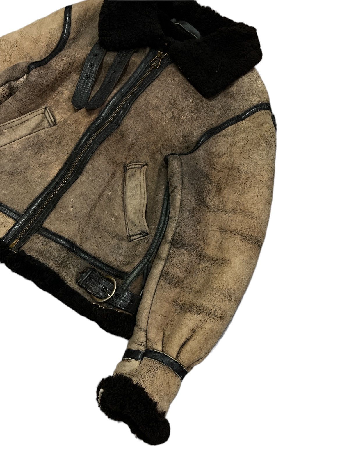 Vintage VINTAGE THRASHED B3 SHEEPSKIN JACKET BY ORCHARD MOTORCYCLE Size US M / EU 48-50 / 2 - 3 Thumbnail