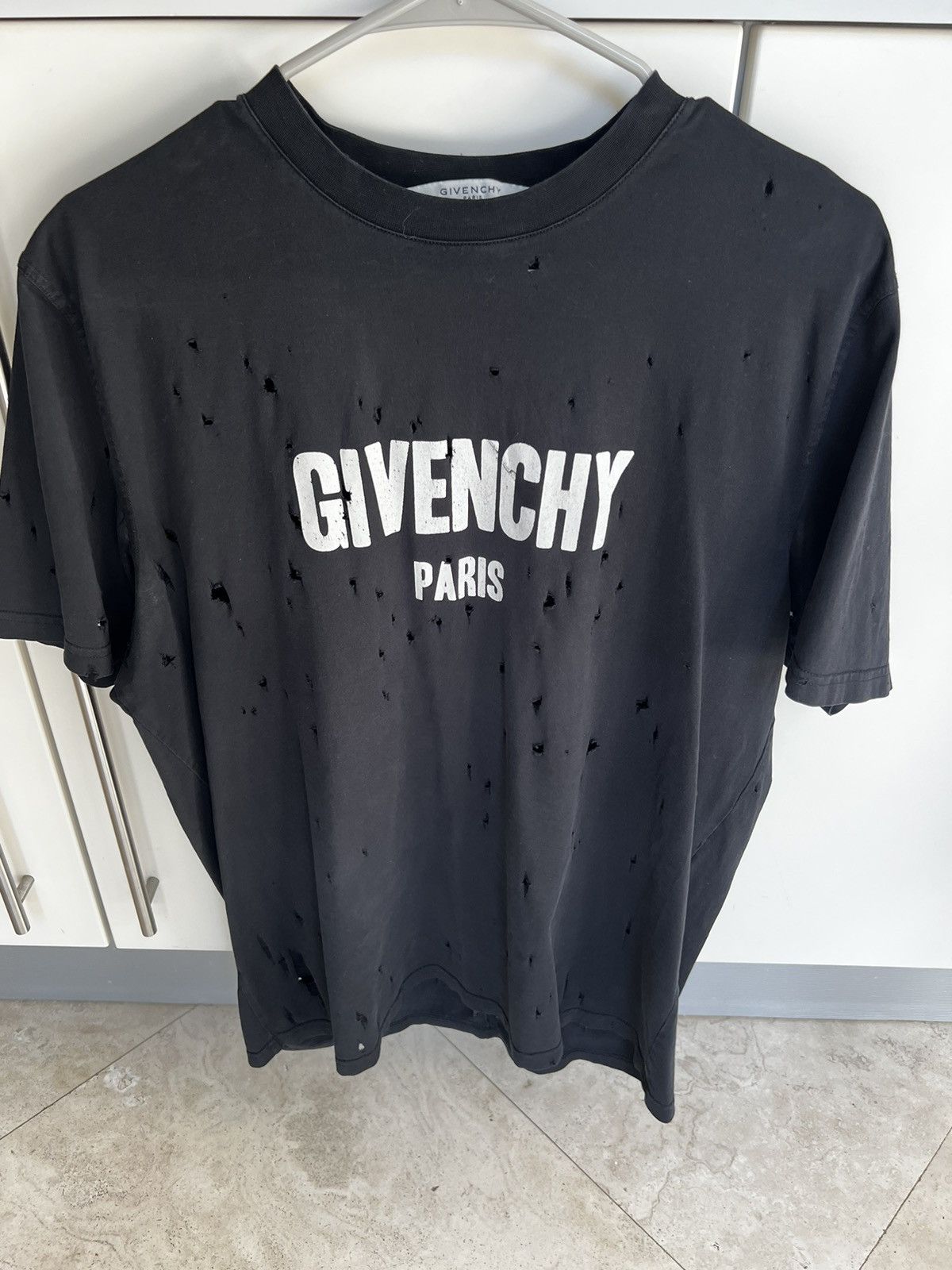 image of Givenchy Distressed T Shirt in Black, Men's (Size Small)