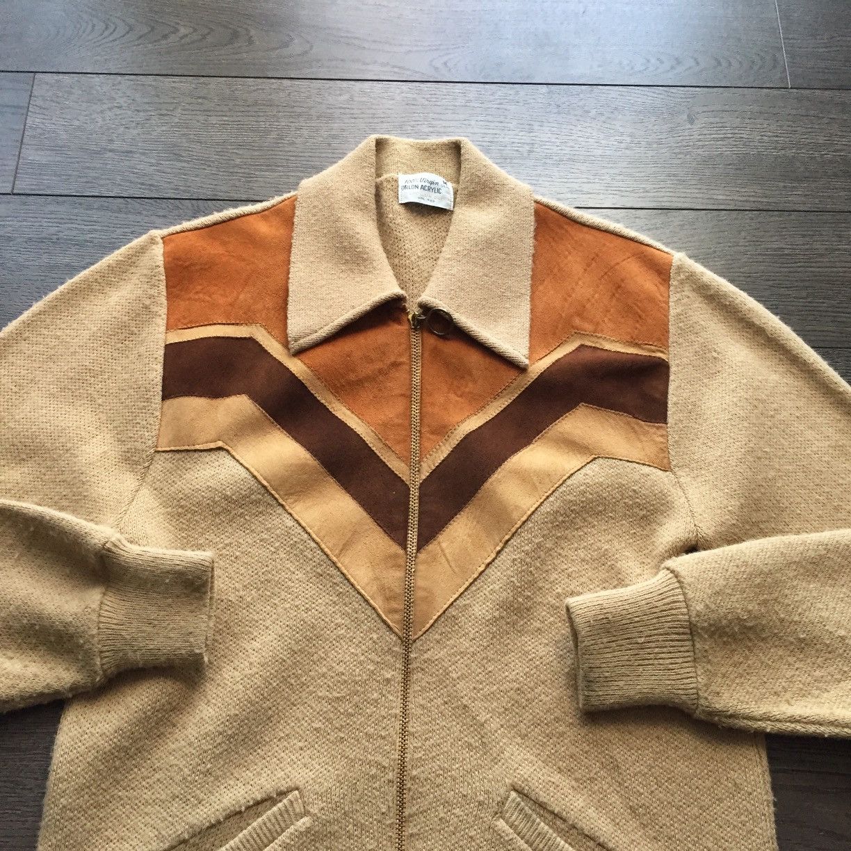 Vintage Vintage 70s Brown Suede Talon Zip Up Knit Sweater Size US M / EU 48-50 / 2 - 2 Thumbnail