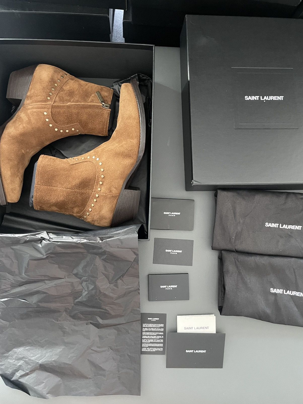 Hedi Slimane × Saint Laurent Paris × Yves Saint Laurent Rare Brand NEW Sold Out Suede Leather Studded Lukas Boots Size US 10.5 / EU 43-44 - 20 Thumbnail