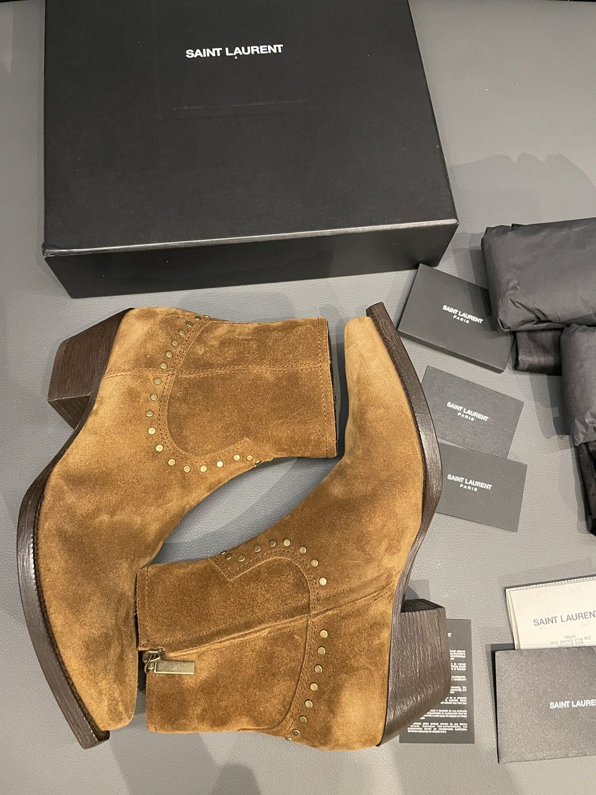 Hedi Slimane × Saint Laurent Paris × Yves Saint Laurent Rare Brand NEW Sold Out Suede Leather Studded Lukas Boots Size US 10.5 / EU 43-44 - 2 Thumbnail