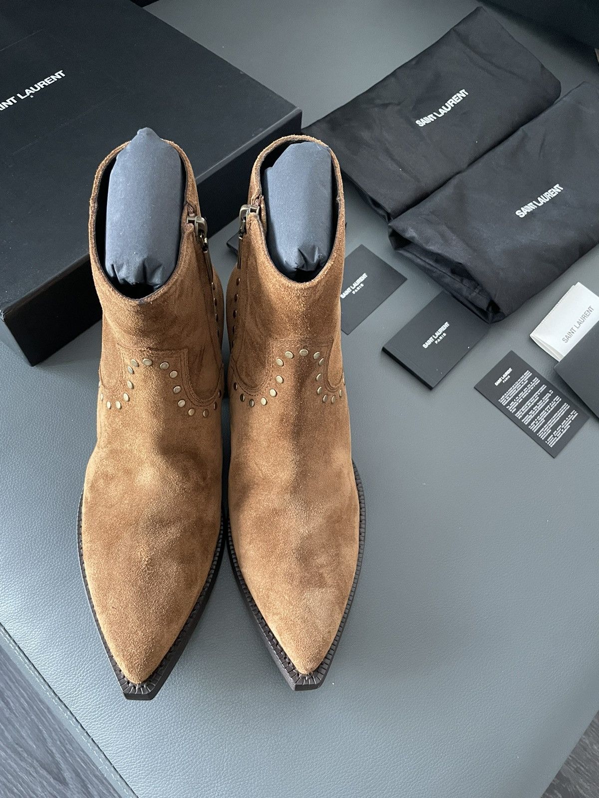 Hedi Slimane × Saint Laurent Paris × Yves Saint Laurent Rare Brand NEW Sold Out Suede Leather Studded Lukas Boots Size US 10.5 / EU 43-44 - 10 Thumbnail