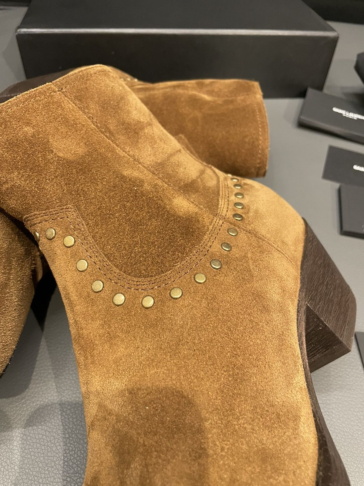 Hedi Slimane × Saint Laurent Paris × Yves Saint Laurent Rare Brand NEW Sold Out Suede Leather Studded Lukas Boots Size US 10.5 / EU 43-44 - 18 Thumbnail