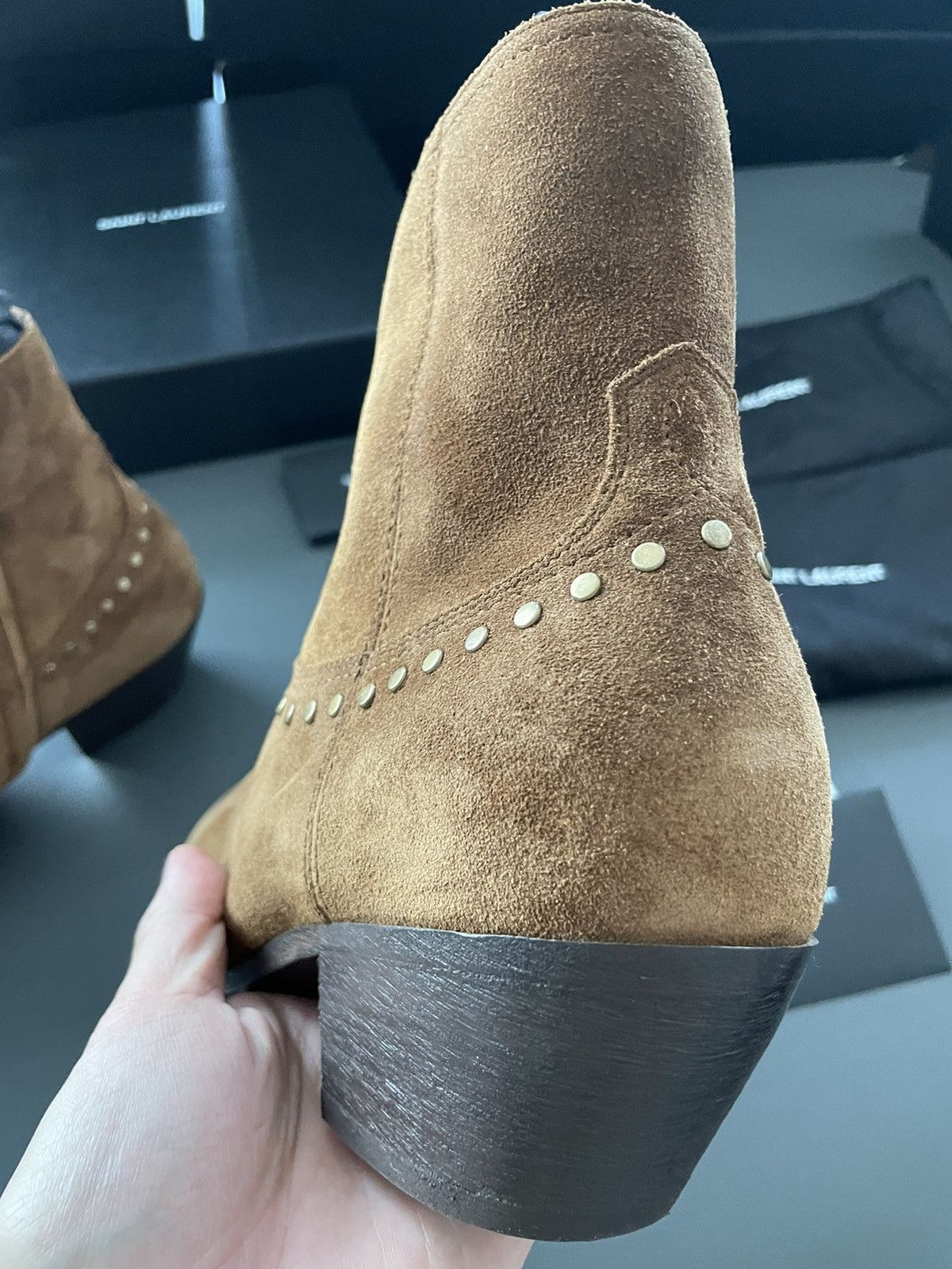 Hedi Slimane × Saint Laurent Paris × Yves Saint Laurent Rare Brand NEW Sold Out Suede Leather Studded Lukas Boots Size US 10.5 / EU 43-44 - 14 Thumbnail