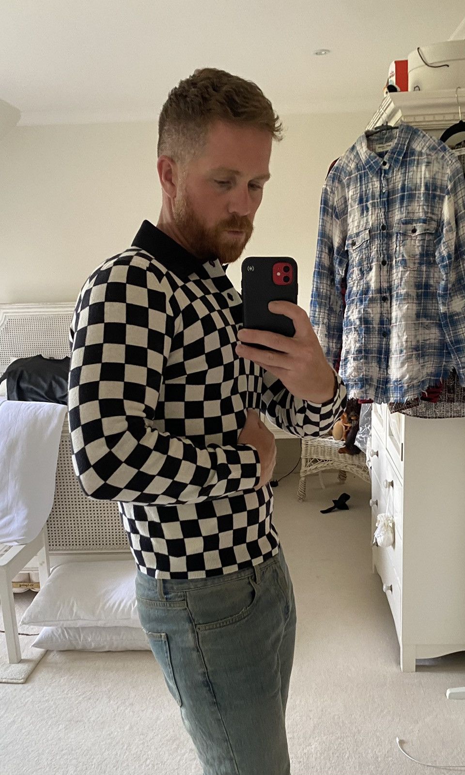Celine 😍😍 Celine damier checker wool knit sweater polo Hedi Slimane Size US M / EU 48-50 / 2 - 4 Thumbnail