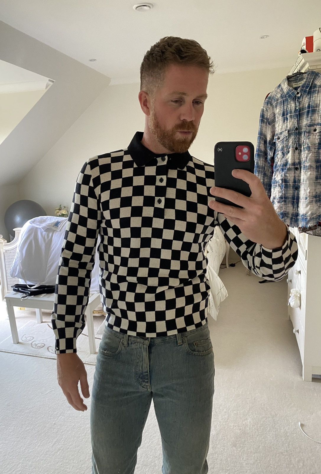 Celine 😍😍 Celine damier checker wool knit sweater polo Hedi Slimane Size US M / EU 48-50 / 2 - 5 Thumbnail