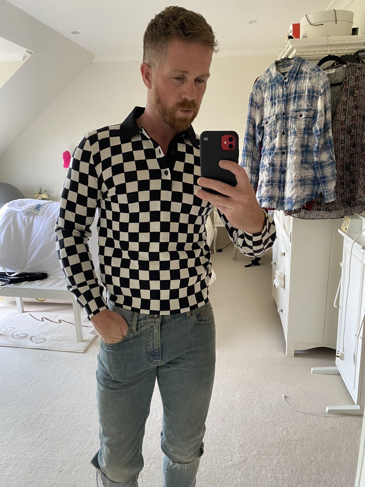 Celine 😍😍 Celine damier checker wool knit sweater polo Hedi Slimane Size US M / EU 48-50 / 2 - 3 Thumbnail