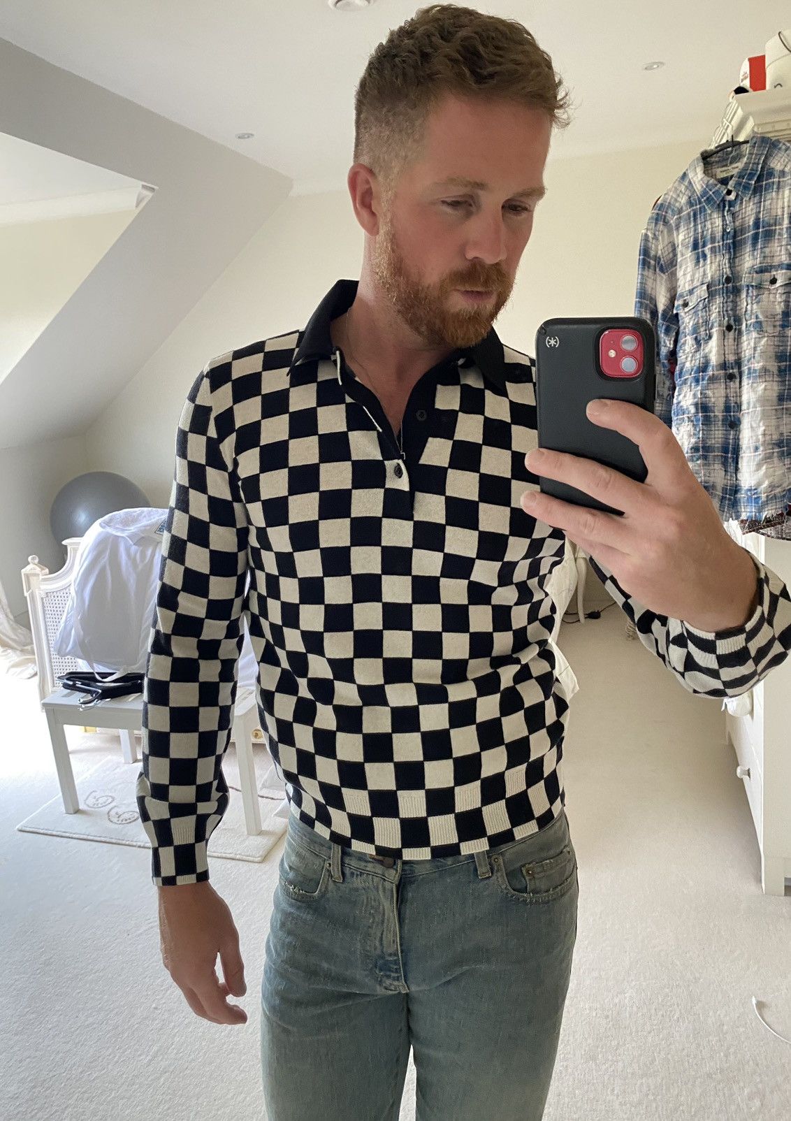 Celine 😍😍 Celine damier checker wool knit sweater polo Hedi Slimane Size US M / EU 48-50 / 2 - 7 Thumbnail