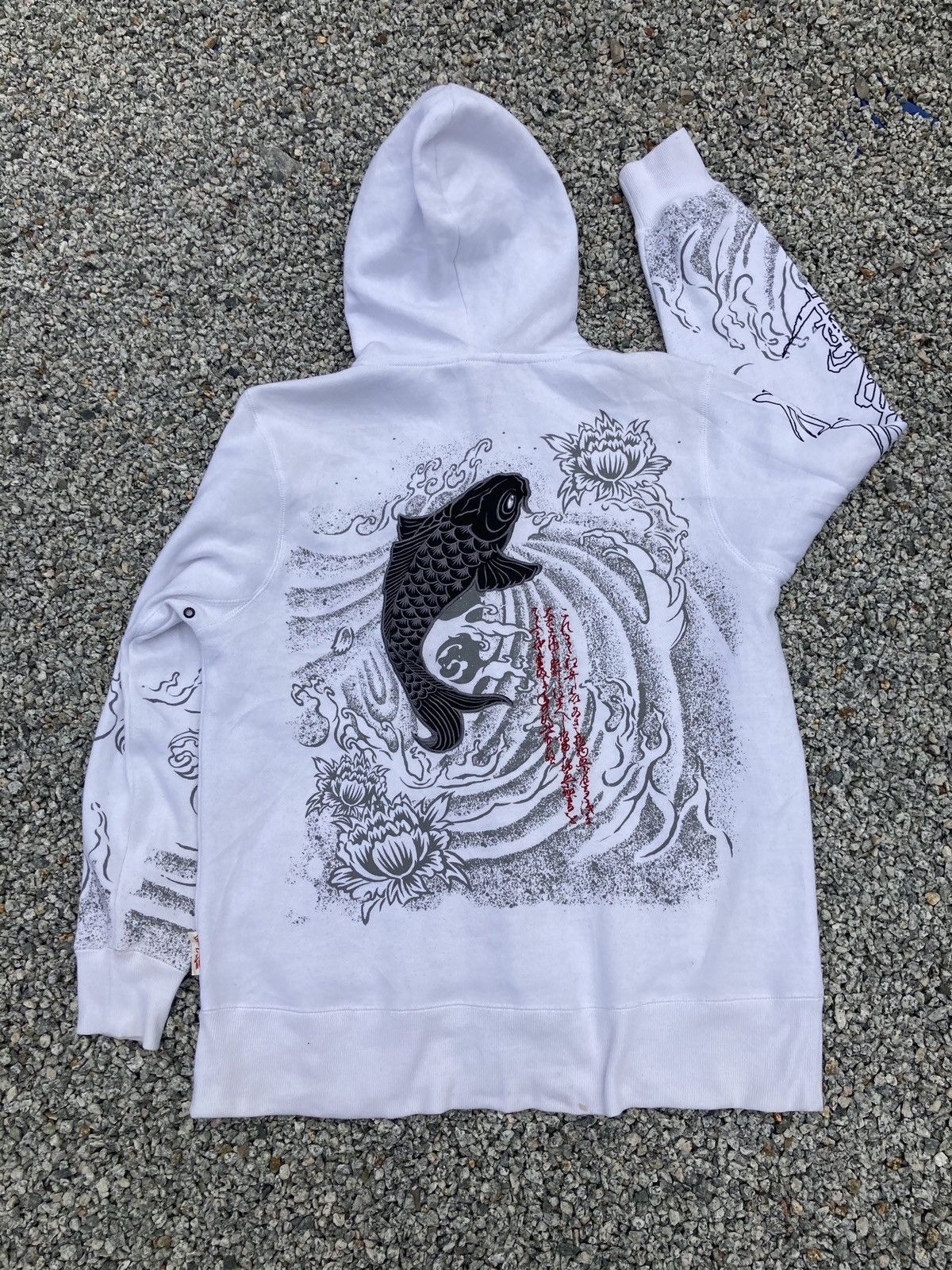 image of Dogtown Fish Koi Zipper Hoodie in White, Men's (Size XL)