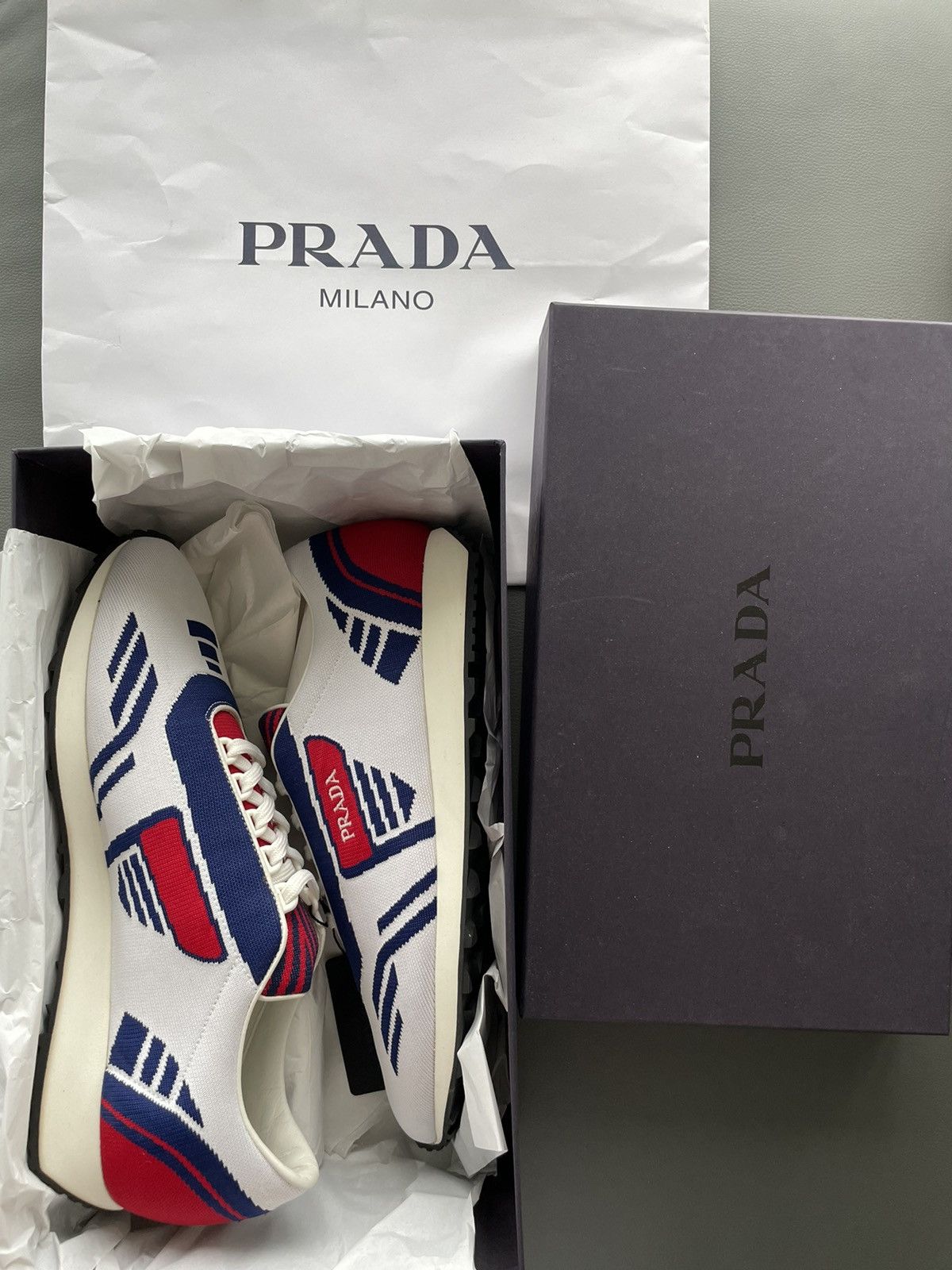 image of Limited Edition Runway Prada Logo Sneakers in White, Men's (Size 9)