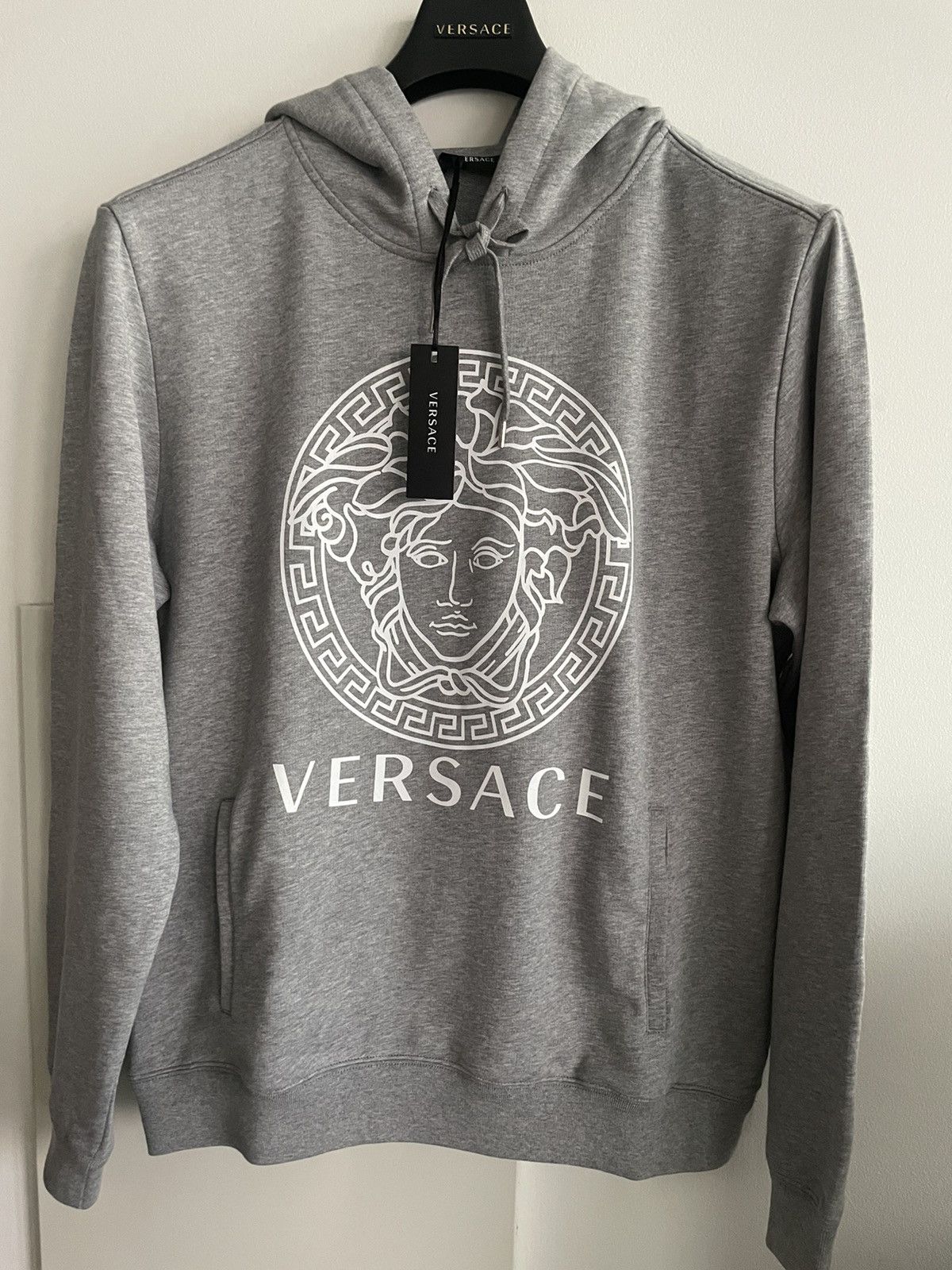 image of $1K+ Runway Classic Medusa Versace Logo Hoodie in Grey, Men's (Size XL)