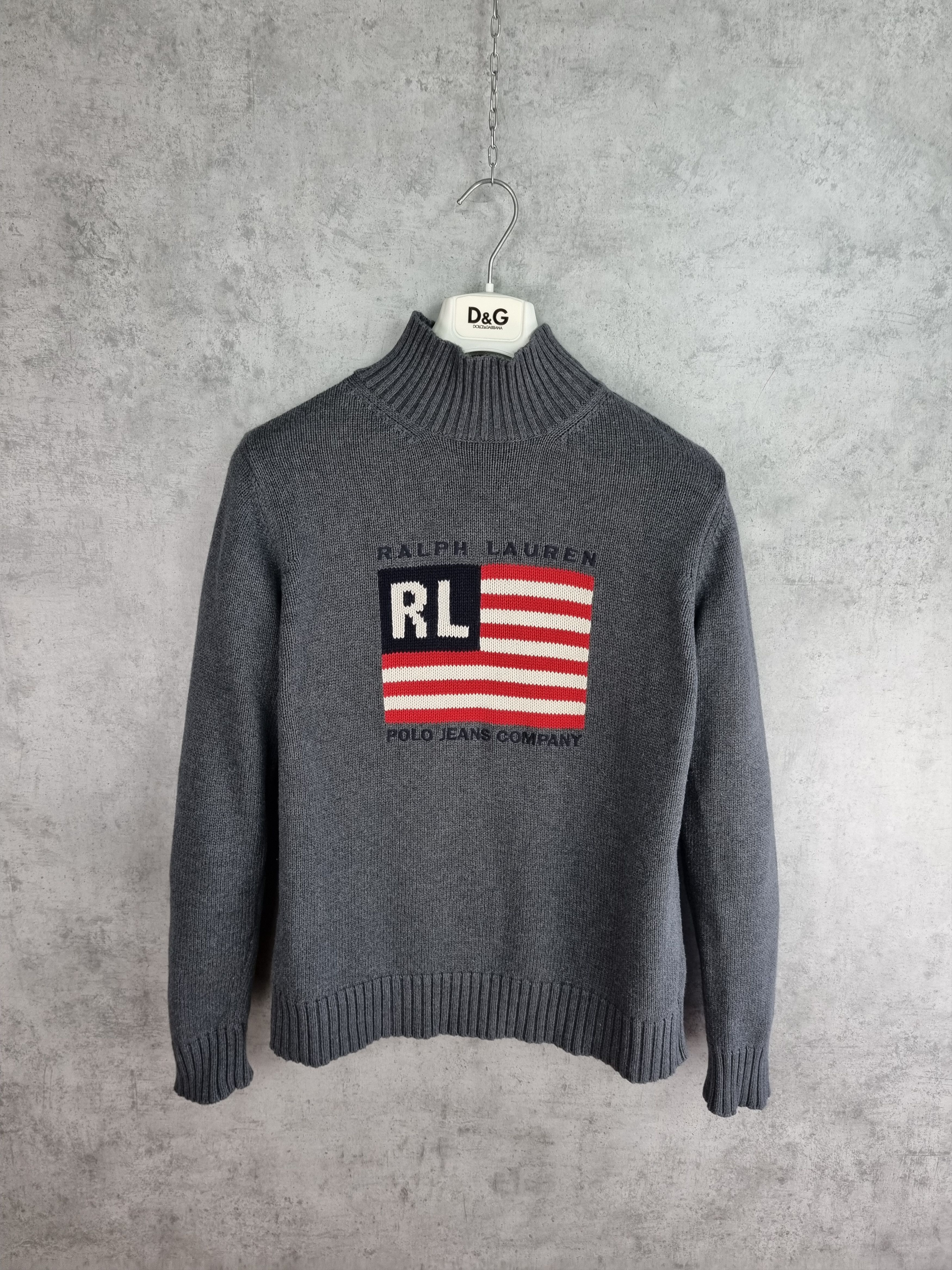 Polo Ralph Lauren × Ralph Lauren × Vintage 90s POLO Jeans Ralph Lauren USA Flag Knitted Sweater Size US M / EU 48-50 / 2 - 4 Thumbnail