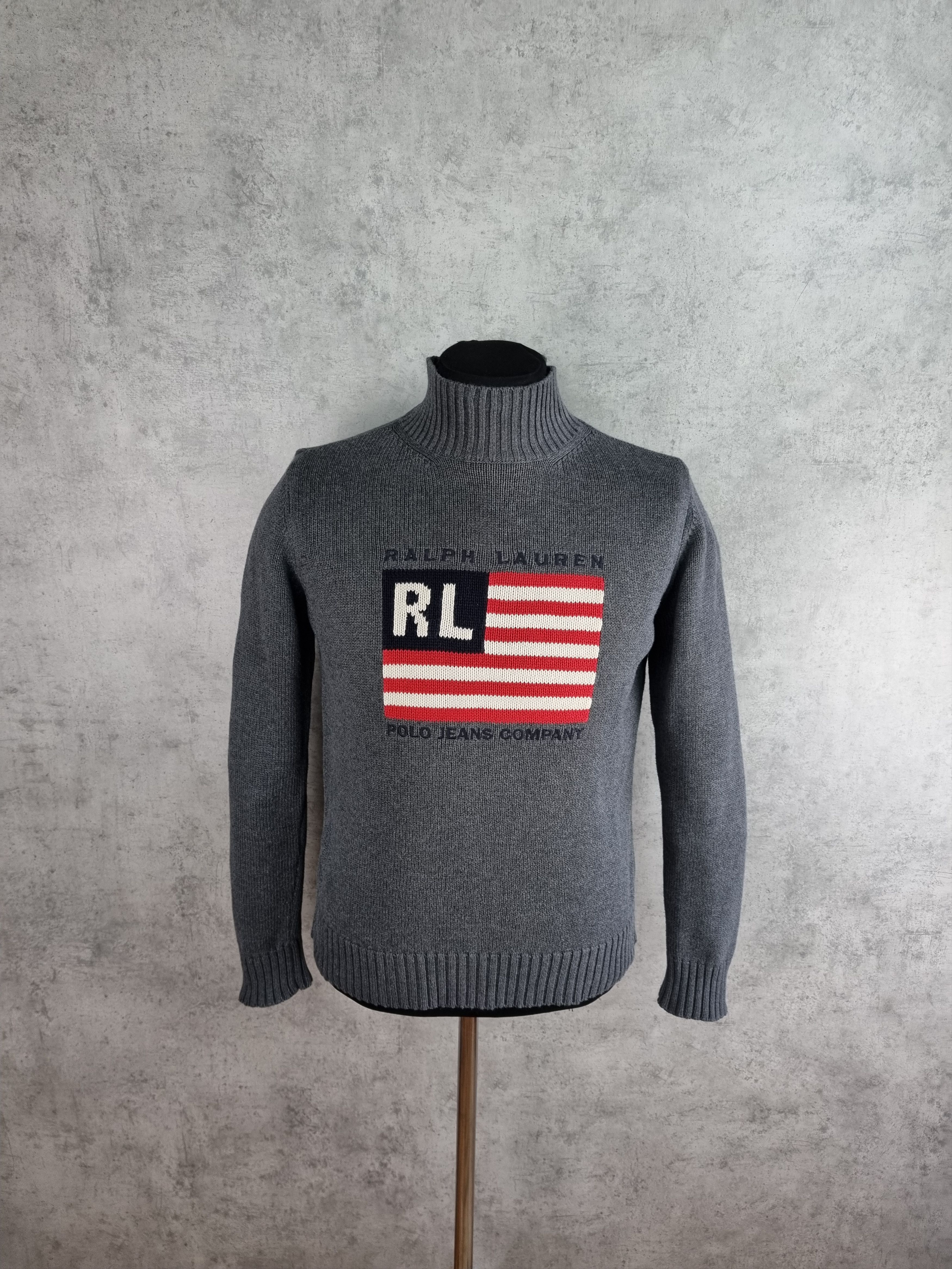 Polo Ralph Lauren × Ralph Lauren × Vintage 90s POLO Jeans Ralph Lauren USA Flag Knitted Sweater Size US M / EU 48-50 / 2 - 2 Thumbnail