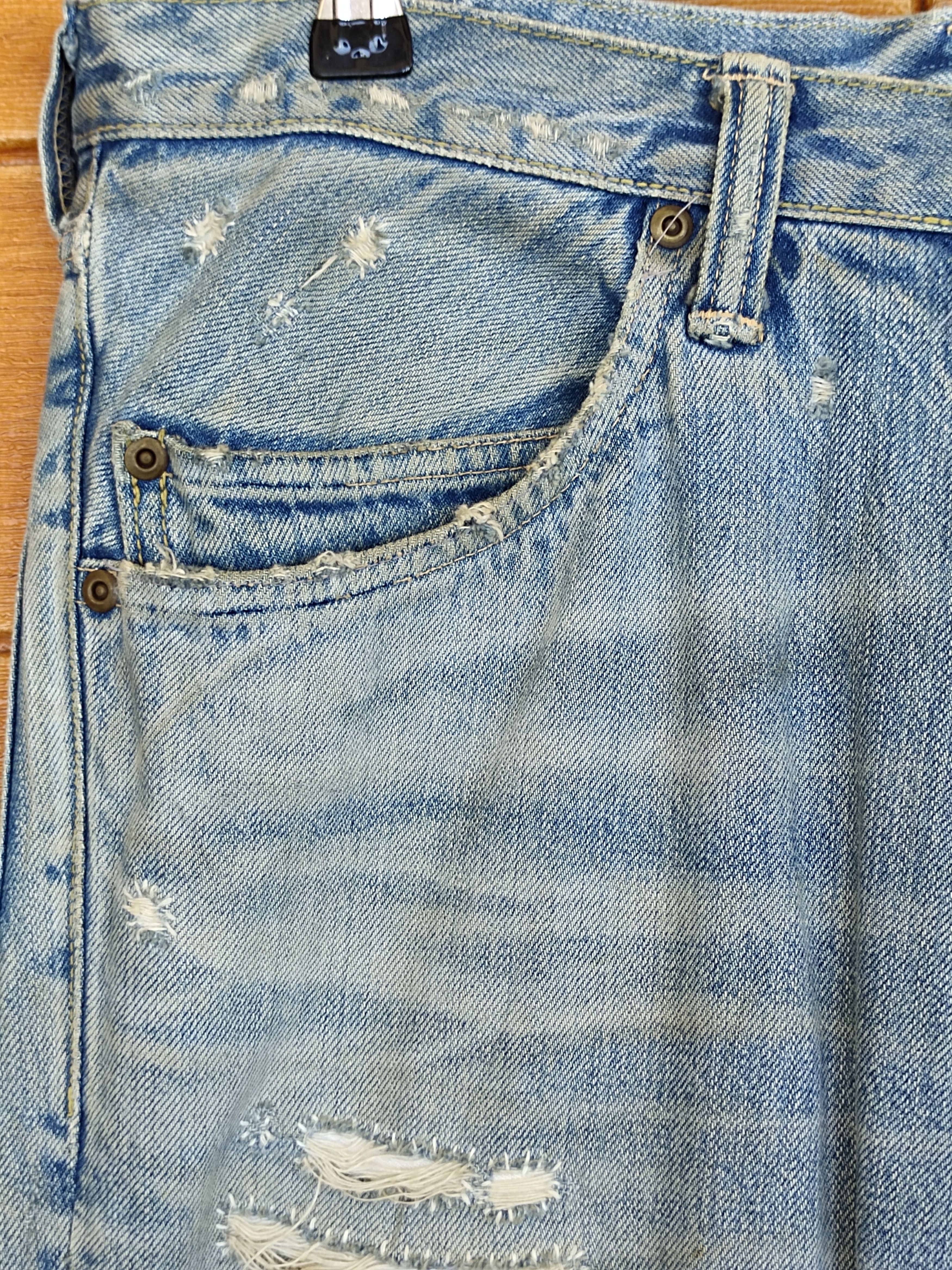 Kapital Blue Blue Japan Boro Faded Distress Denim Jeans Size US 31 - 4 Thumbnail