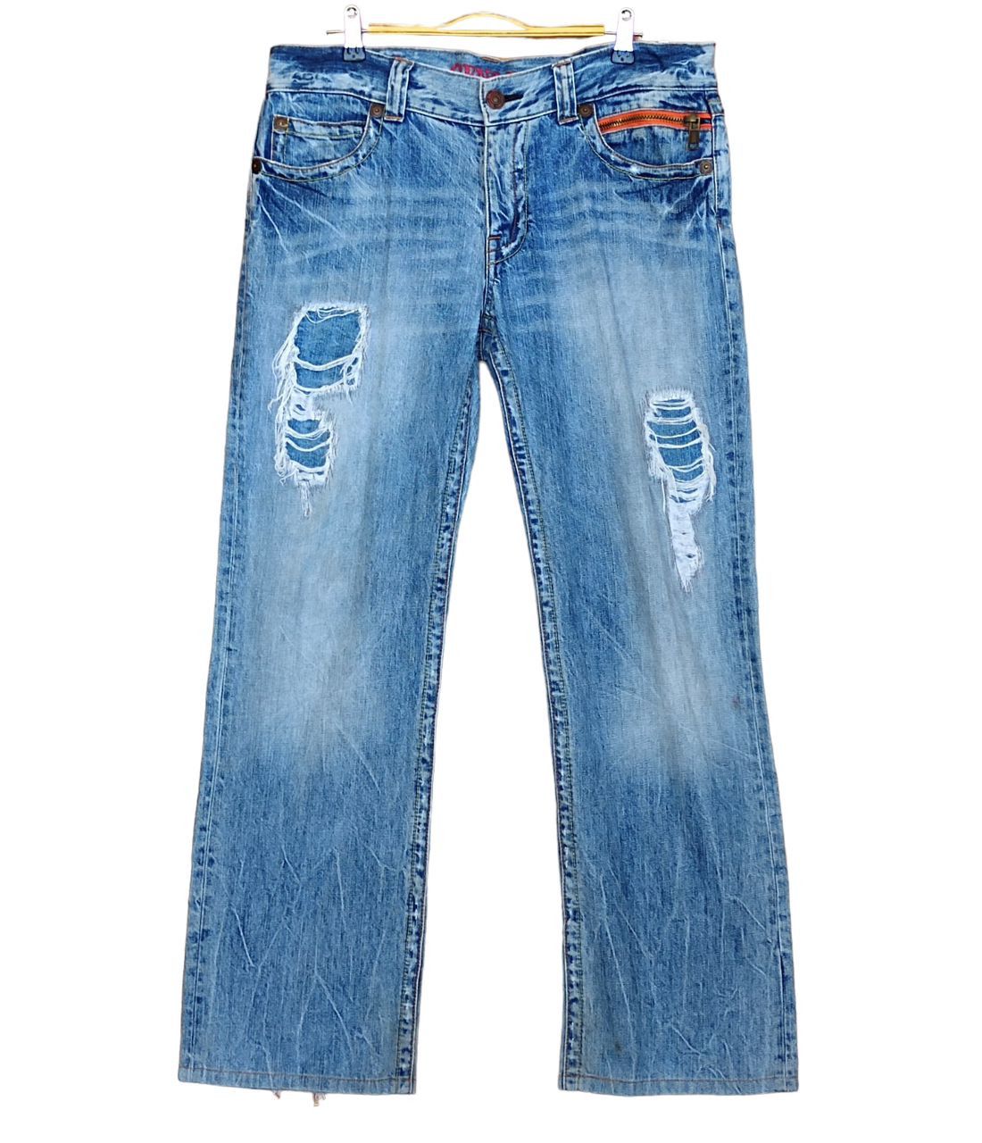 image of Hysteric Glamour x If Six Was Nine Genoese Patchwork Crash Distressed Denim Jeans, Men's (Size 35)