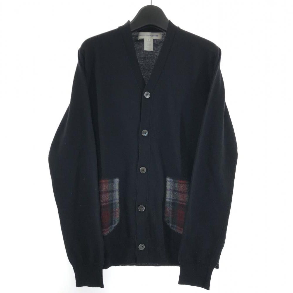 Sweater Black Pocket Check Wool Cardigan